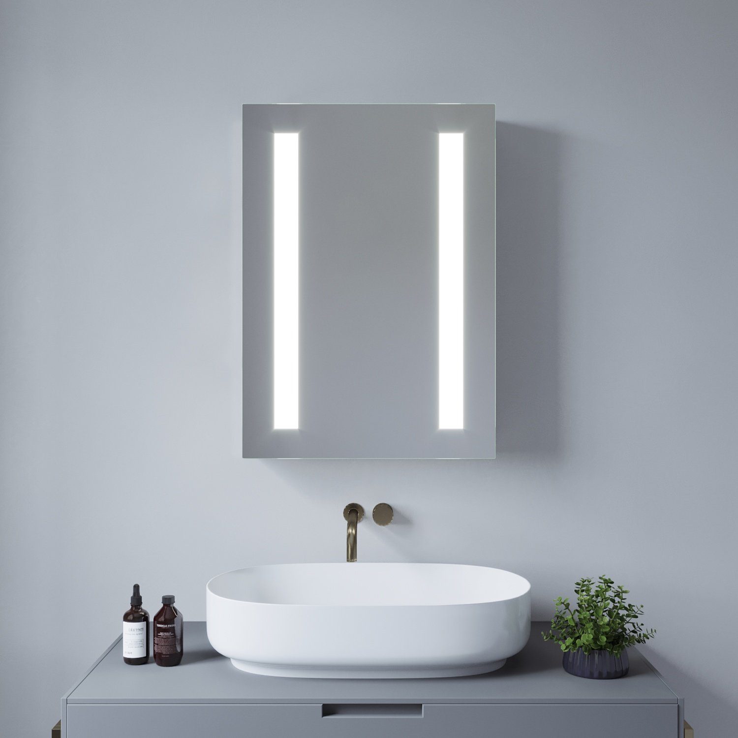 AQUALAVOS Spiegelschrank Spiegelschrank mit LED Kaltweiß Beleuchtung für Badezimmer Badschrank Wandschrank 50x70 cm mit 1 Türig, Infrarot (IR) Sensor, Beschlagfrei