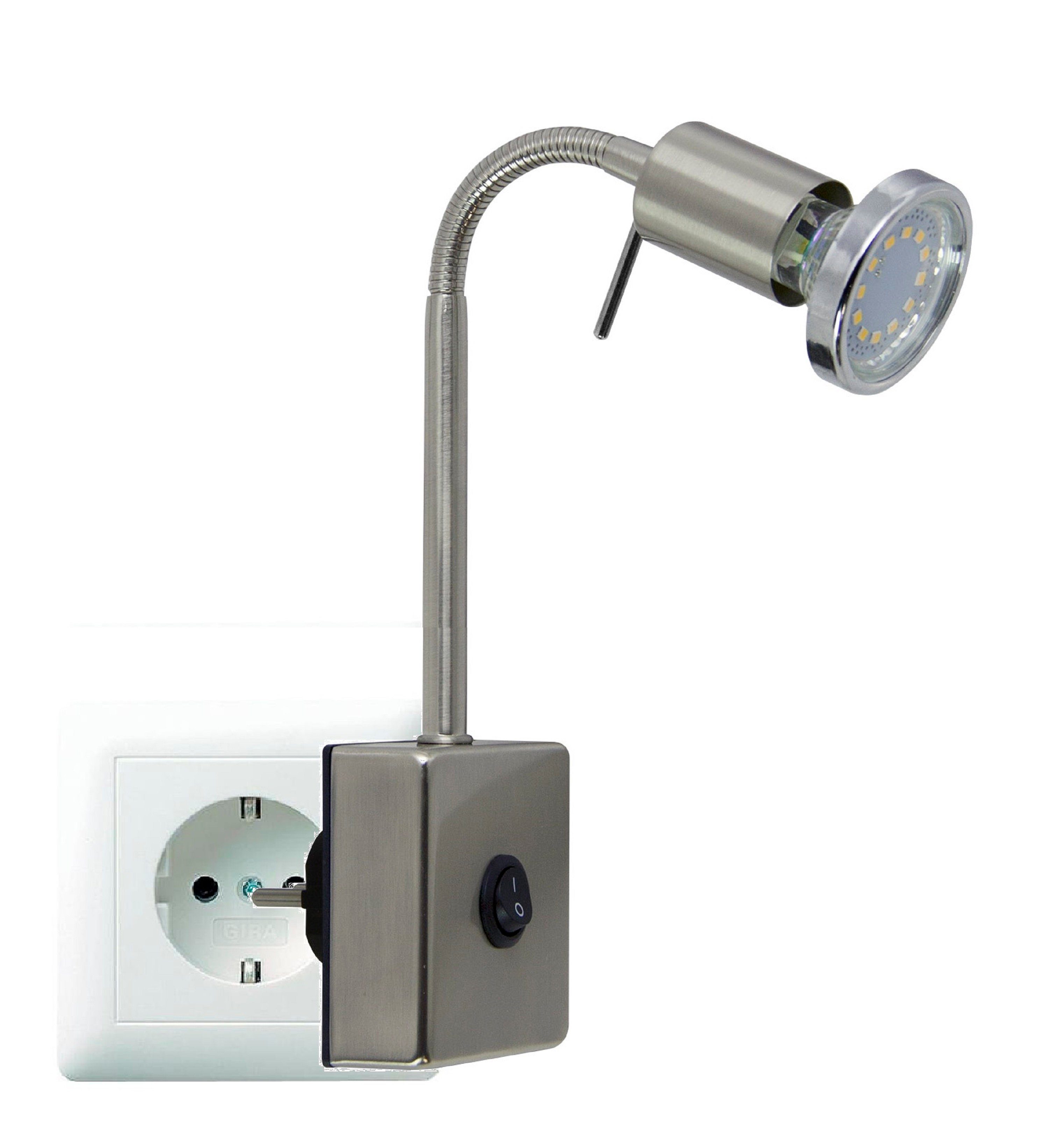 TRANGO LED Nachtlicht, 2607 LED Steckerleuchte *EVIE* Wandleuchte, Leselampe, Küchenlampe, Nachtlicht in Nickel matt inkl. 1x GU10 LED Leuchtmittel 3000K warmweiß, Wandlampe, Küchenlampe, Steckerlampe