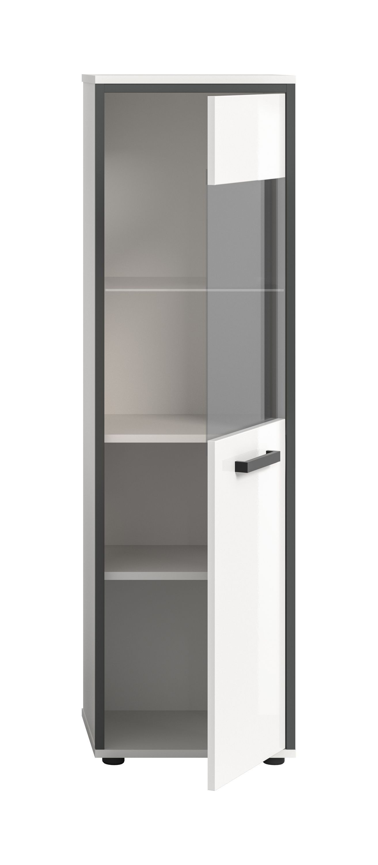 xonox.home Hochschrank in weiß hochglanz Frontglas grau getönt B/H/T ca.: 40/139/34 cm