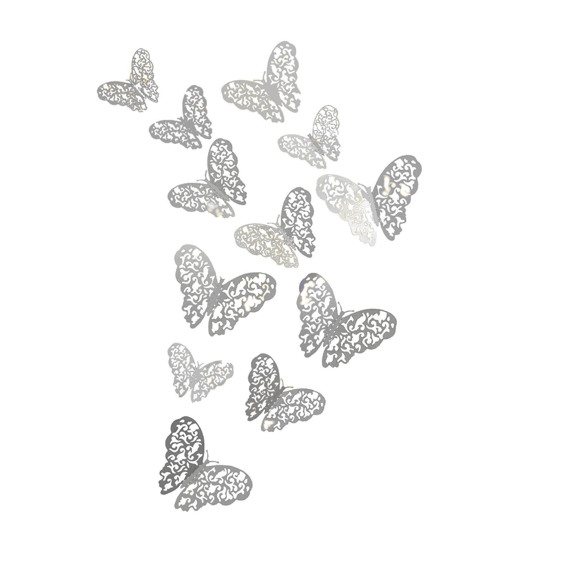 KINSI 3D-Wandtattoo 3D-Schmetterlings-Wandaufkleber,Wanddekoration Metalltextur, 3D Hohlwandaufkleber,kreative Aufkleber