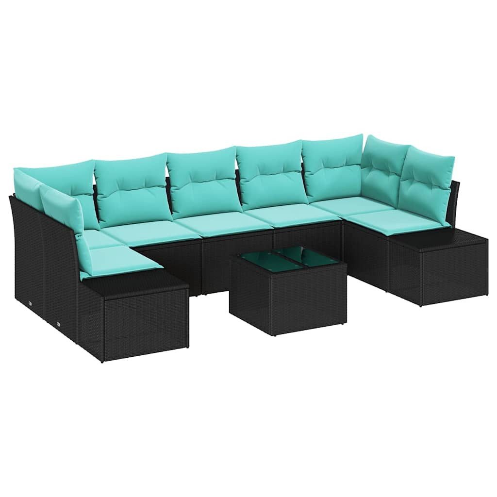 vidaXL Gartenlounge-Set Sofa Set 8 Stk. Schwarz [Synthetisch]: Poly Rattan, (8-tlg)