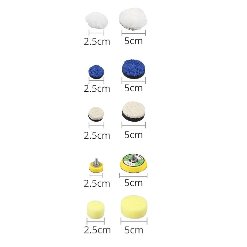 Trade-Shop Polierpad Polierschwamm SET (18-teilig) für Proxxon, Dremel Mini Schleifer, Zum Polieren, Wachsen und Versiegeln - universell für Schleifmaschinen