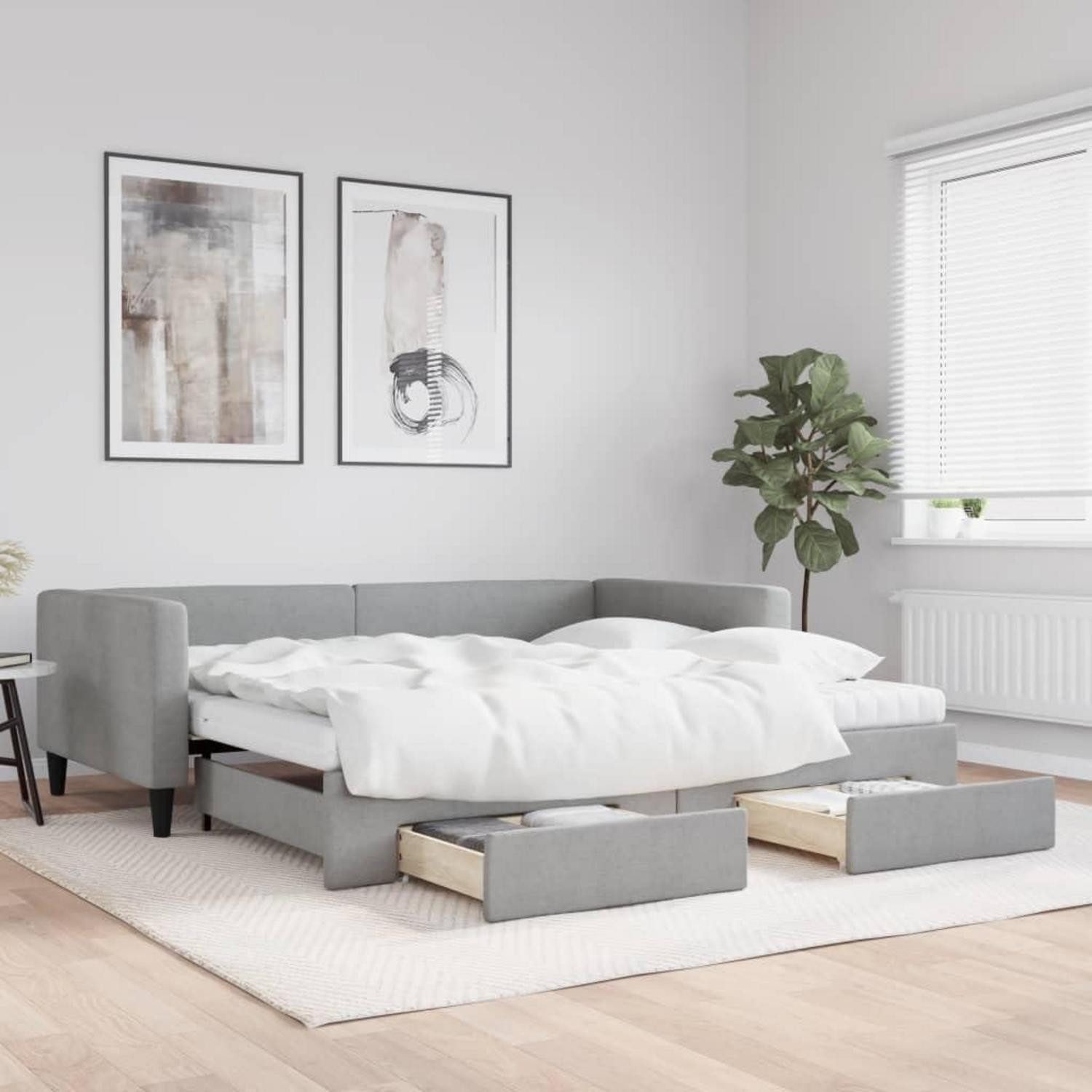 LuxusKollektion Loungebett Tagesbett 100 x 200 mit Bettkasten & Schublade & Matratze Hellgrau