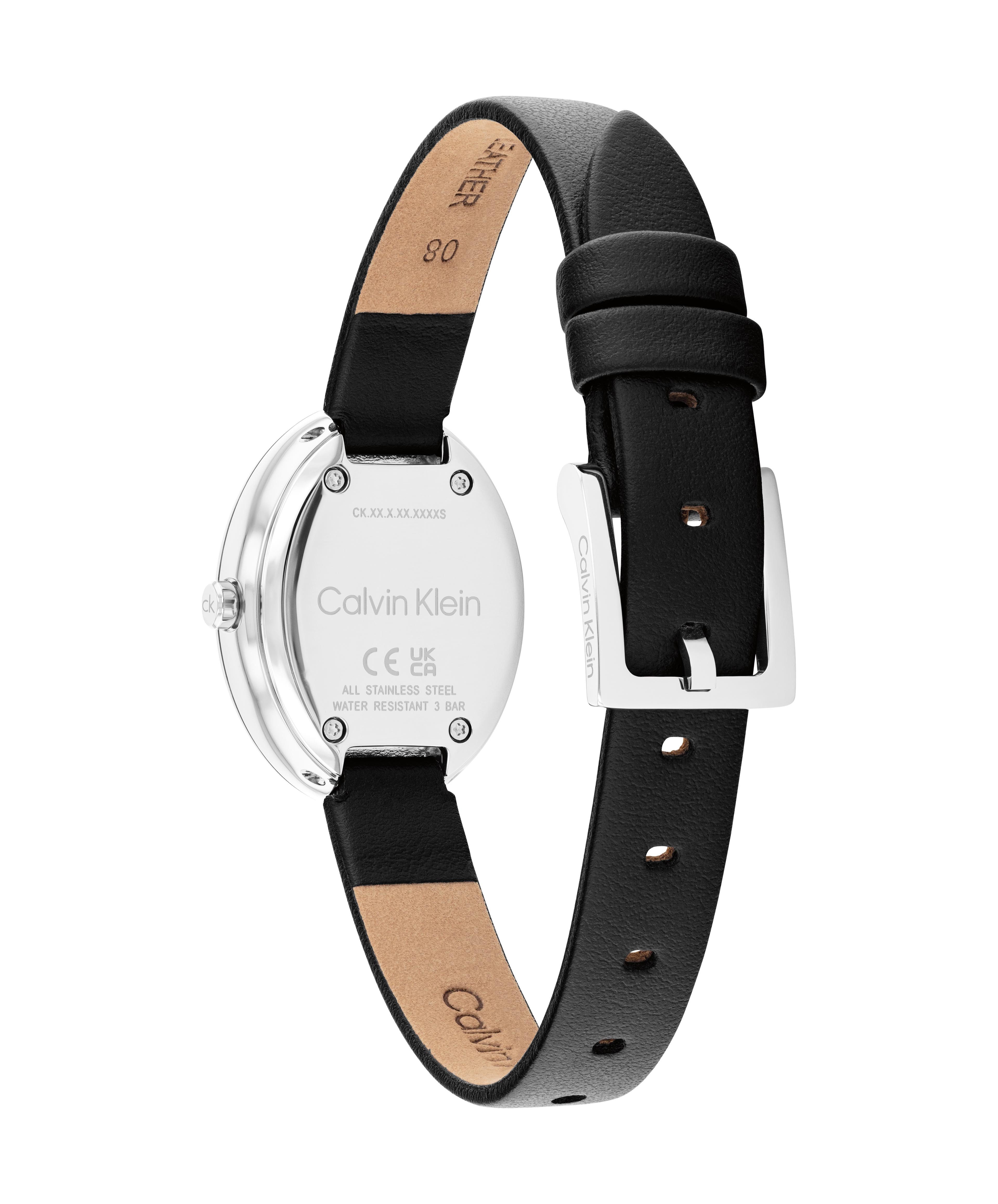 Calvin Klein Quarzuhr TWISTED BEZEL 25100145, Armbanduhr, Damenuhr, Lederarmband, analog, Glaskristalle