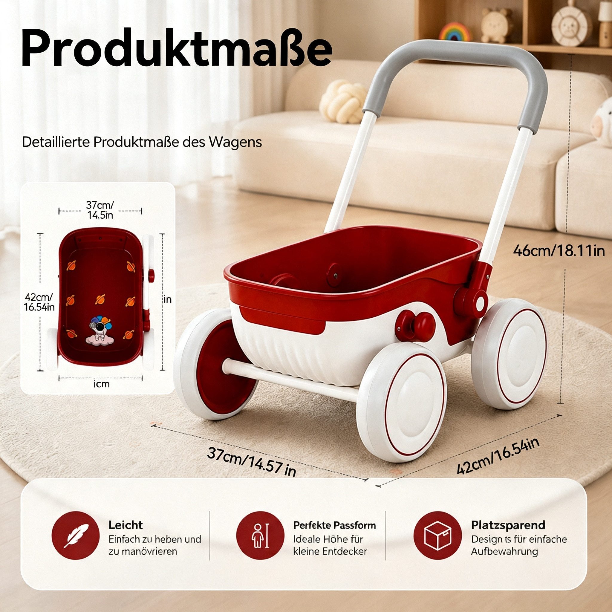 Rutaqian Lauflernwagen Baby Lauflernwagen faltbar mit EVA Rädern und Lernspielzeug, Lauflernhilfe mit leisen Rädern rutschfest für Babys ab 12 Monaten