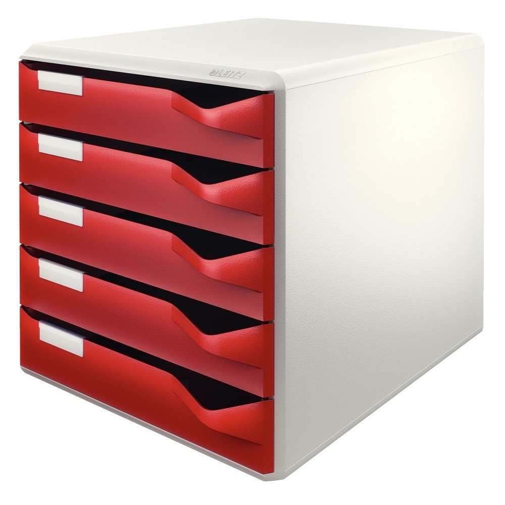 LEITZ Schubladenbox 1 Schubladenbox mit 5 Schubladen - bordeaux/lichtgrau, Stapelbar (bis zu 3 Sets), Schubladenstopp, Schubladensicherung