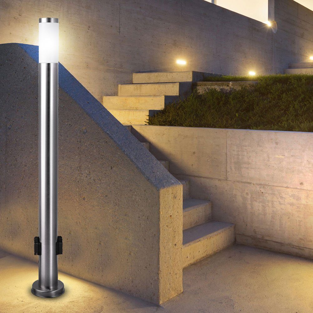 etc-shop LED Steh Edelstahl Außen-Stehlampe, LED Warmweiß, Leuchte inklusive, Leuchtmittel Garten Stromverteiler 7 Watt Veranda