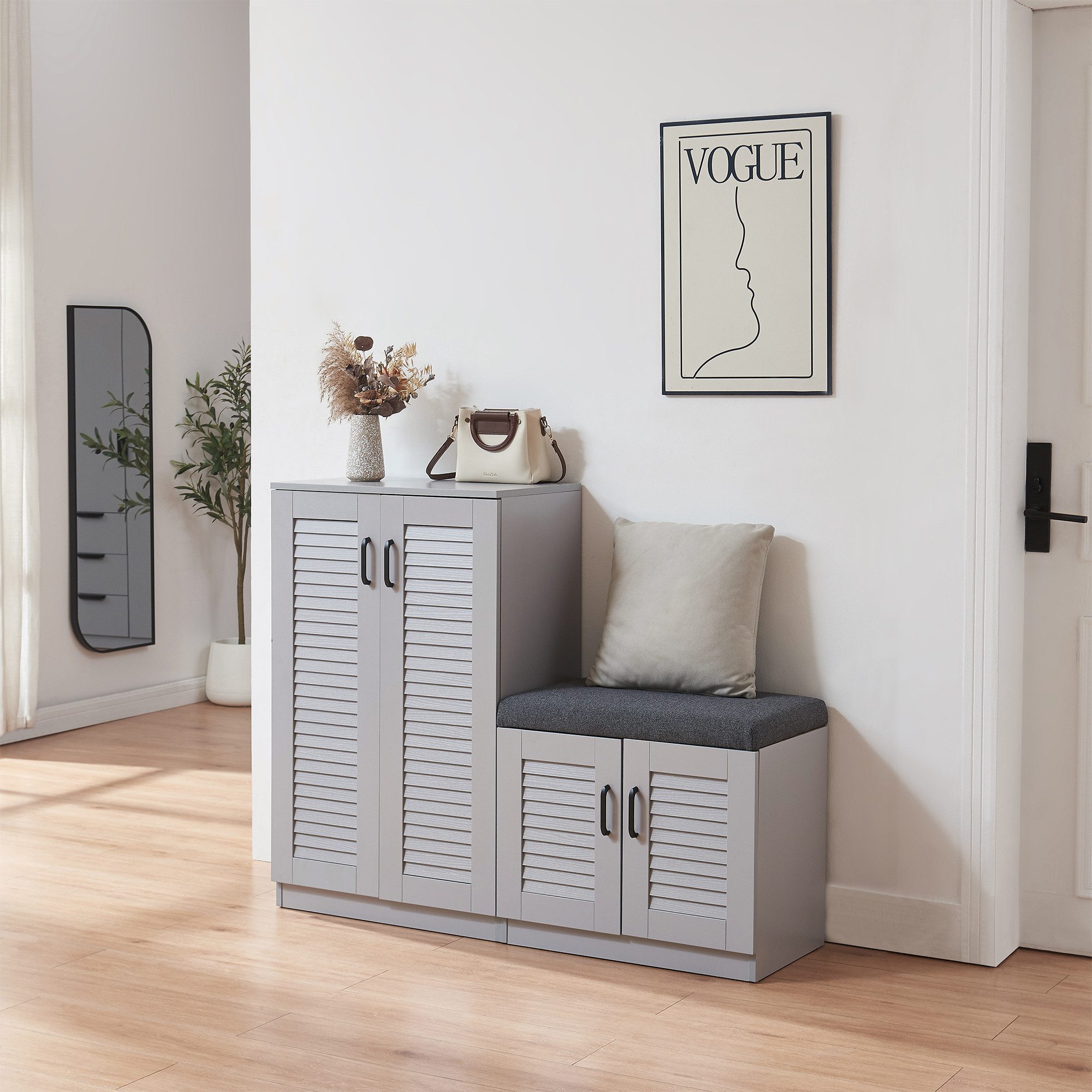 en.casa Schuhschrank »Løten« 120 x 36 x 97 cm mit Sitzbank Grau