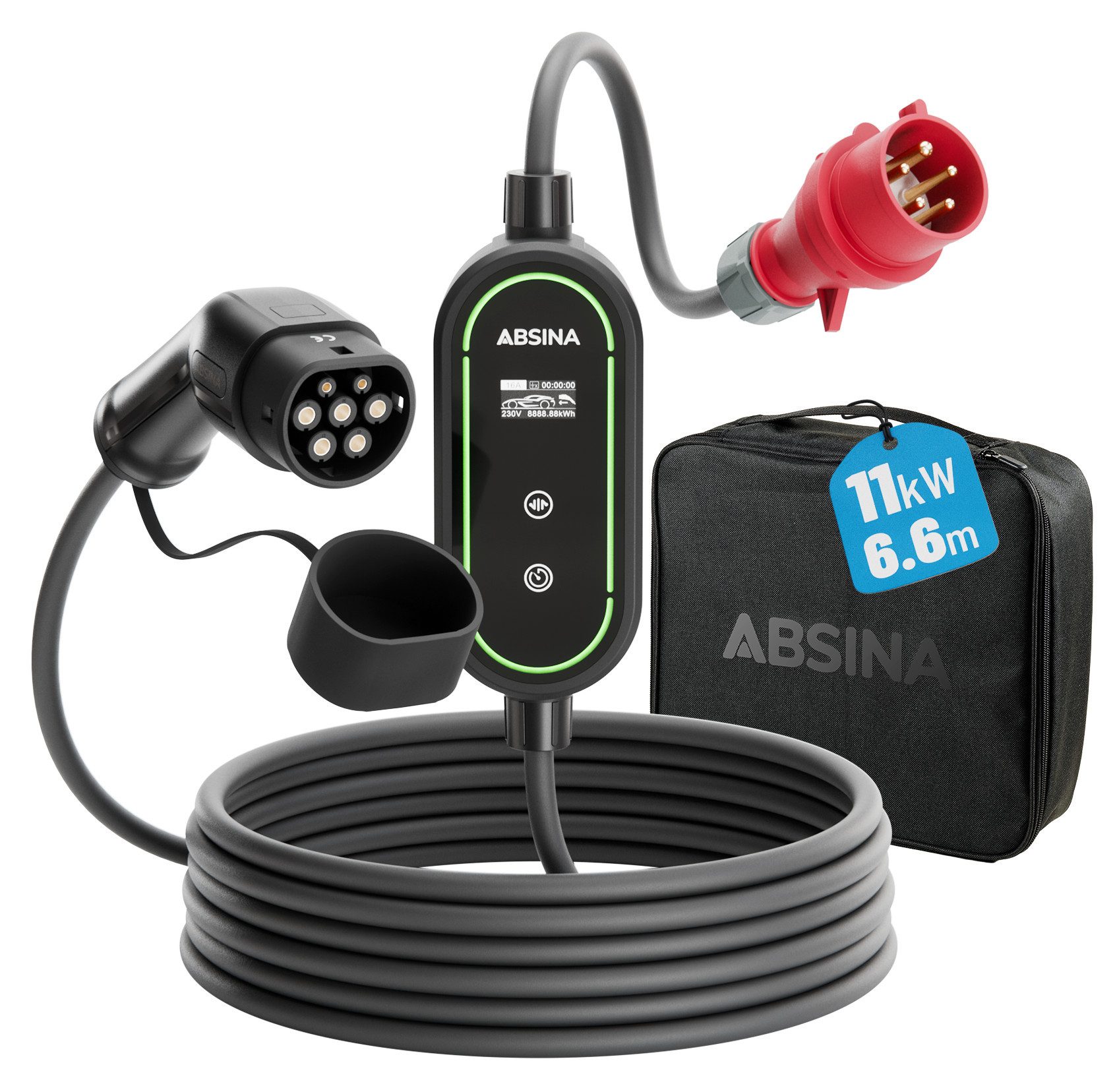 ABSINA Ladekabel CEE 16A auf Typ 2 mit einstellbarer Ladeleistung 11kW 16A Elektroauto-Ladegerät (1-tlg)