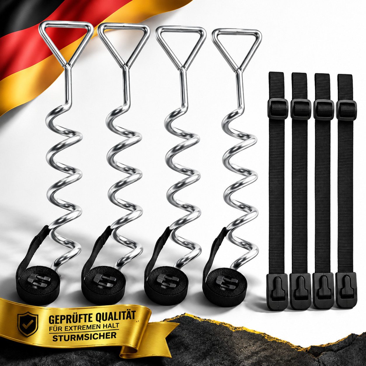 Best for Home Bodenanker Trampolin-Bodenanker-Set, 4-teilig – Anker mit XXL-Gurten für Zelte