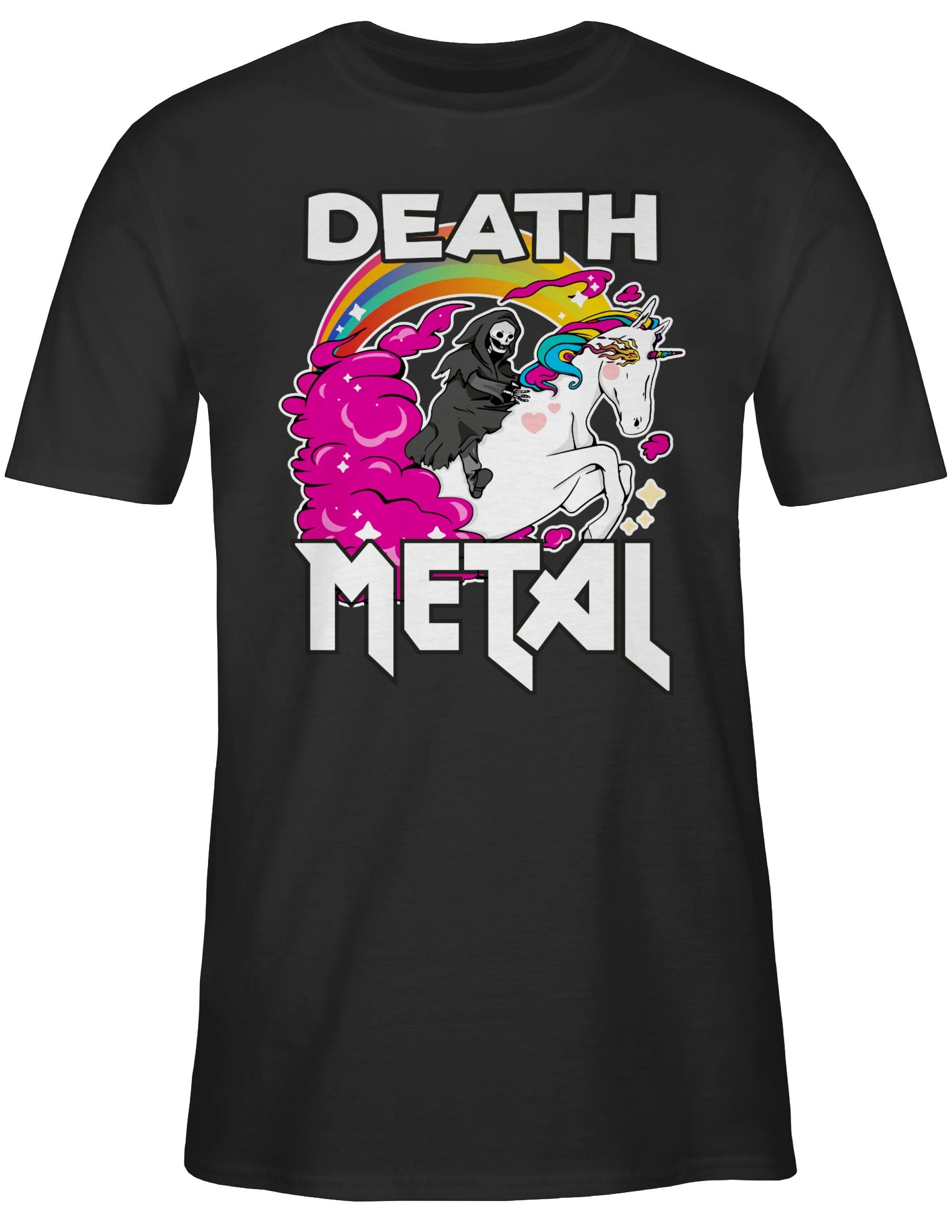 Shirtracer T-Shirt Death Metal Sensenmann auf einem Einhorn Heavy Metal Geschenke 01 Schwarz