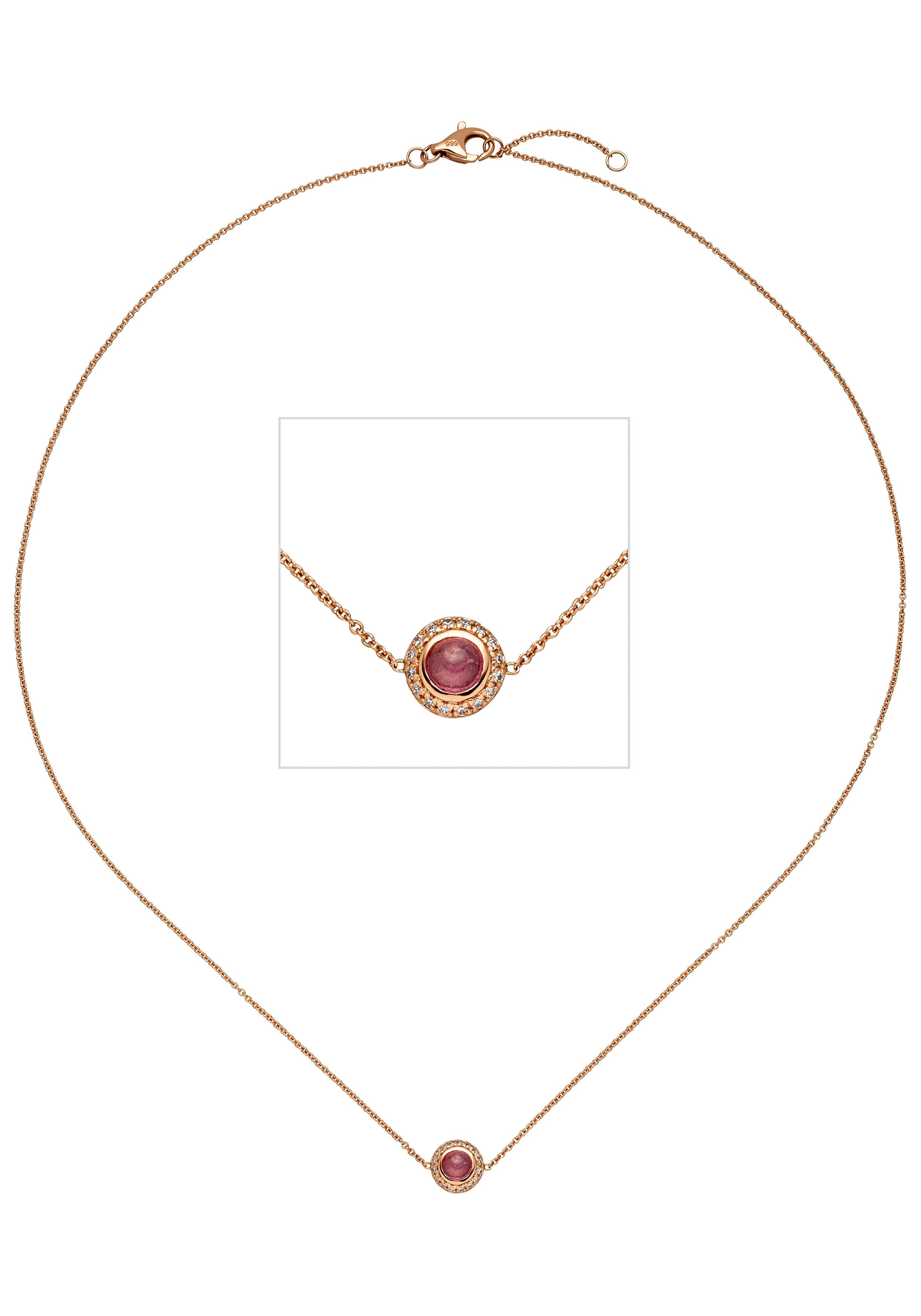 JOBO Collier Kette mit Anhänger, 585 Roségold mit Turmalin und 16 Diamanten