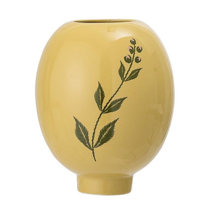 Bloomingville Dekovase Yellow Stoneware Ø12cm x 15cm Blumentopf Vase Keramik Übertopf mit Blumenmotiv dänisches Design gelb