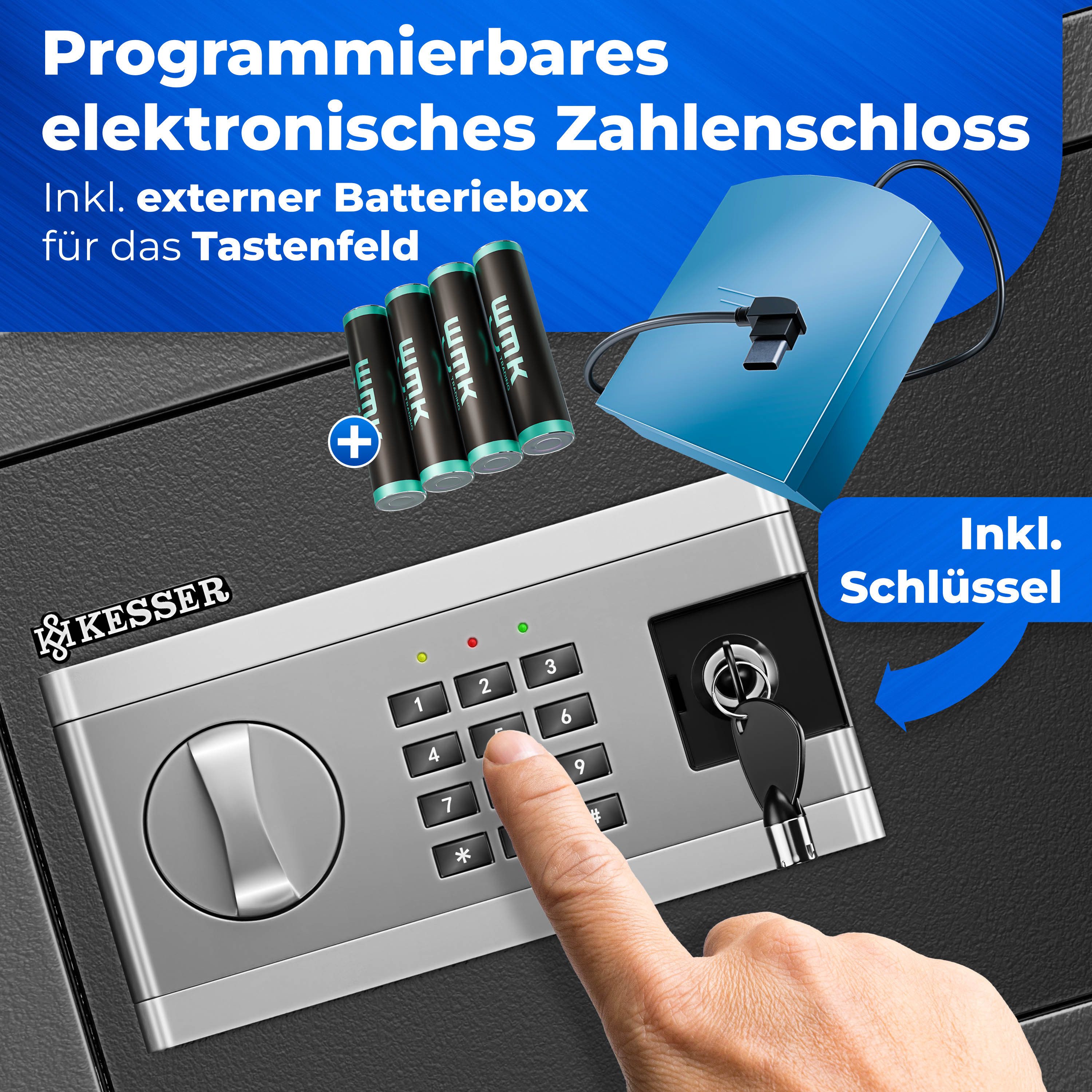 KESSER Tresor, Elektrischer Tresor Inkl. Batteriebox Elektronischer Safe 3