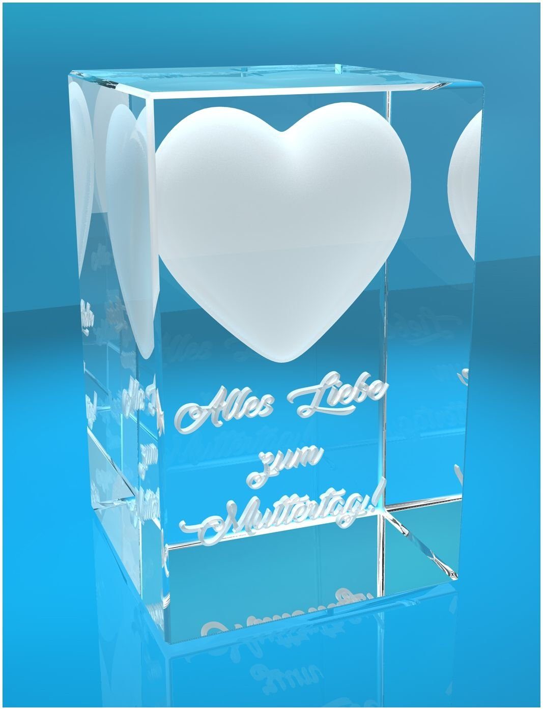 VIP-LASER Dekofigur 3D Made Hochwertige Herz I Liebe Geschenkbox, zum Familienbetrieb Muttertag!, I Germany, in Glasquader Alles Verziertes