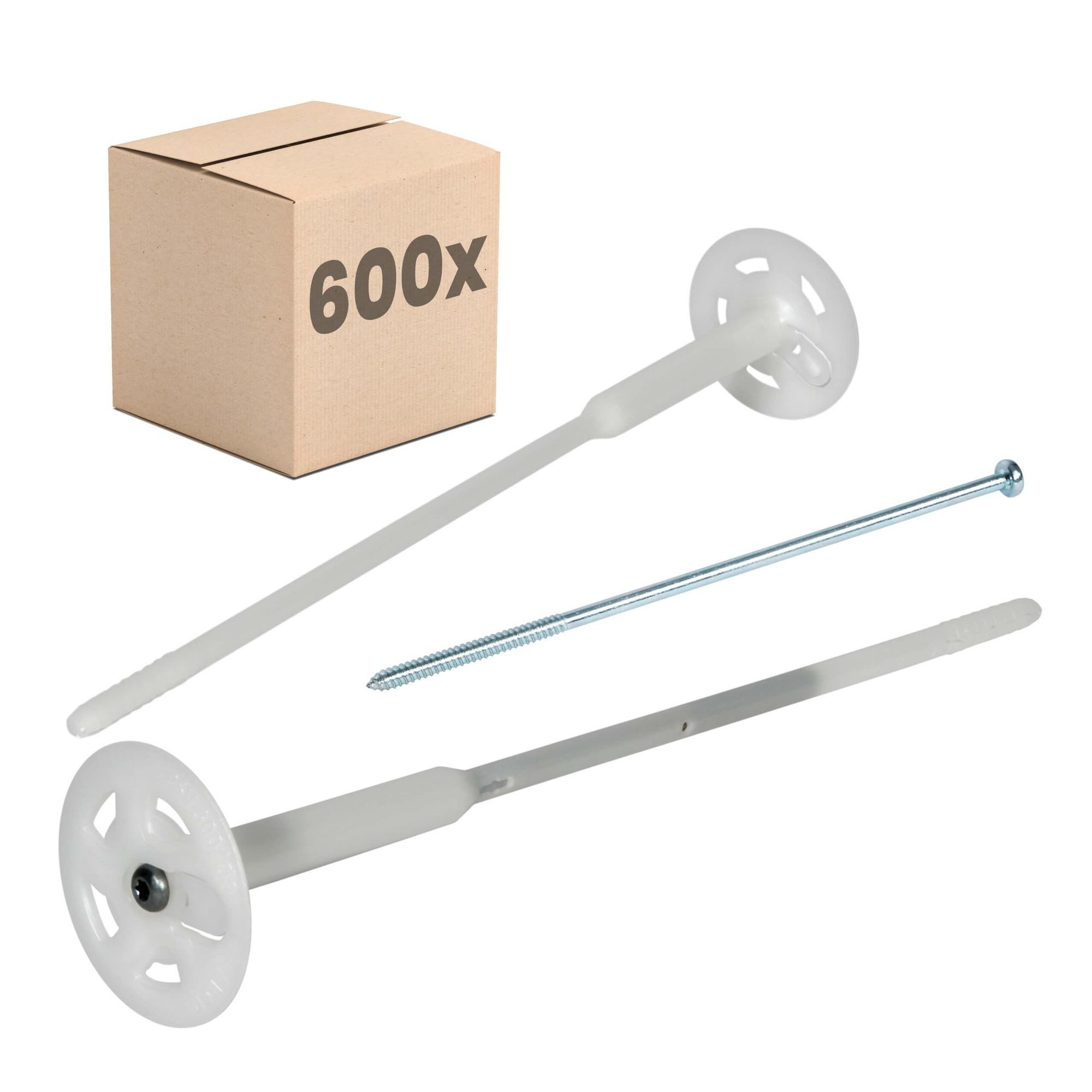 PROTEKTOR Schrauben- und Дюбель-Set Dämmstoff-Schraubdübel Ø8mm mit verzinkter Stahlschraube, (PROTEKTOR 600x Dämmstoff-Schraubdübel Ø8x300mm, 600 St., WDVS Дюбель für Fassadendämmung)