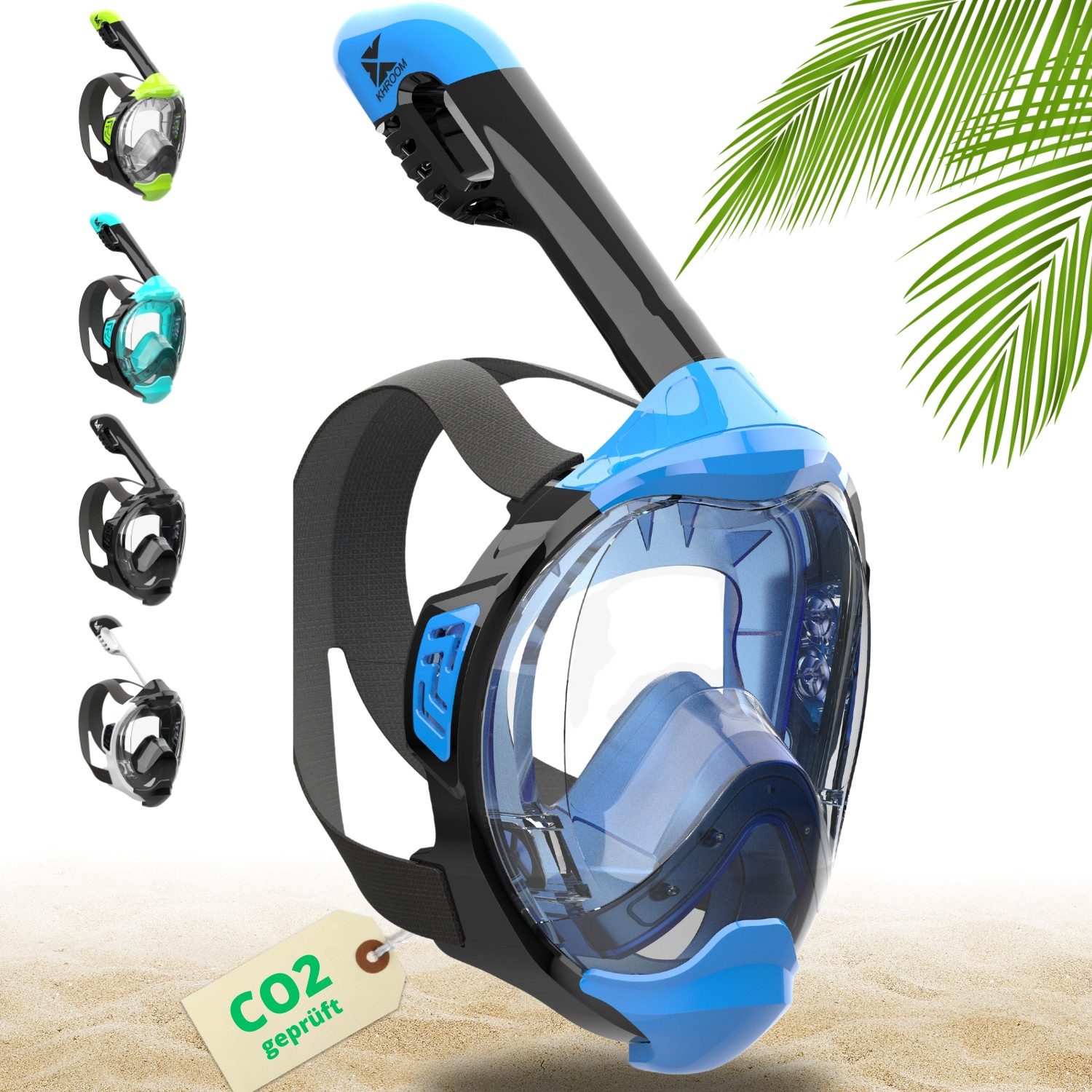 Khroom Schnorchel Schnorchelmaske Kinder / Erwachsene Tauchermaske Vollgesichtsmaske (Seaview Y, Full Face Maske zum Schnorcheln), CO2 geprüfte Vollmaske, sehr angenehm zu tragen