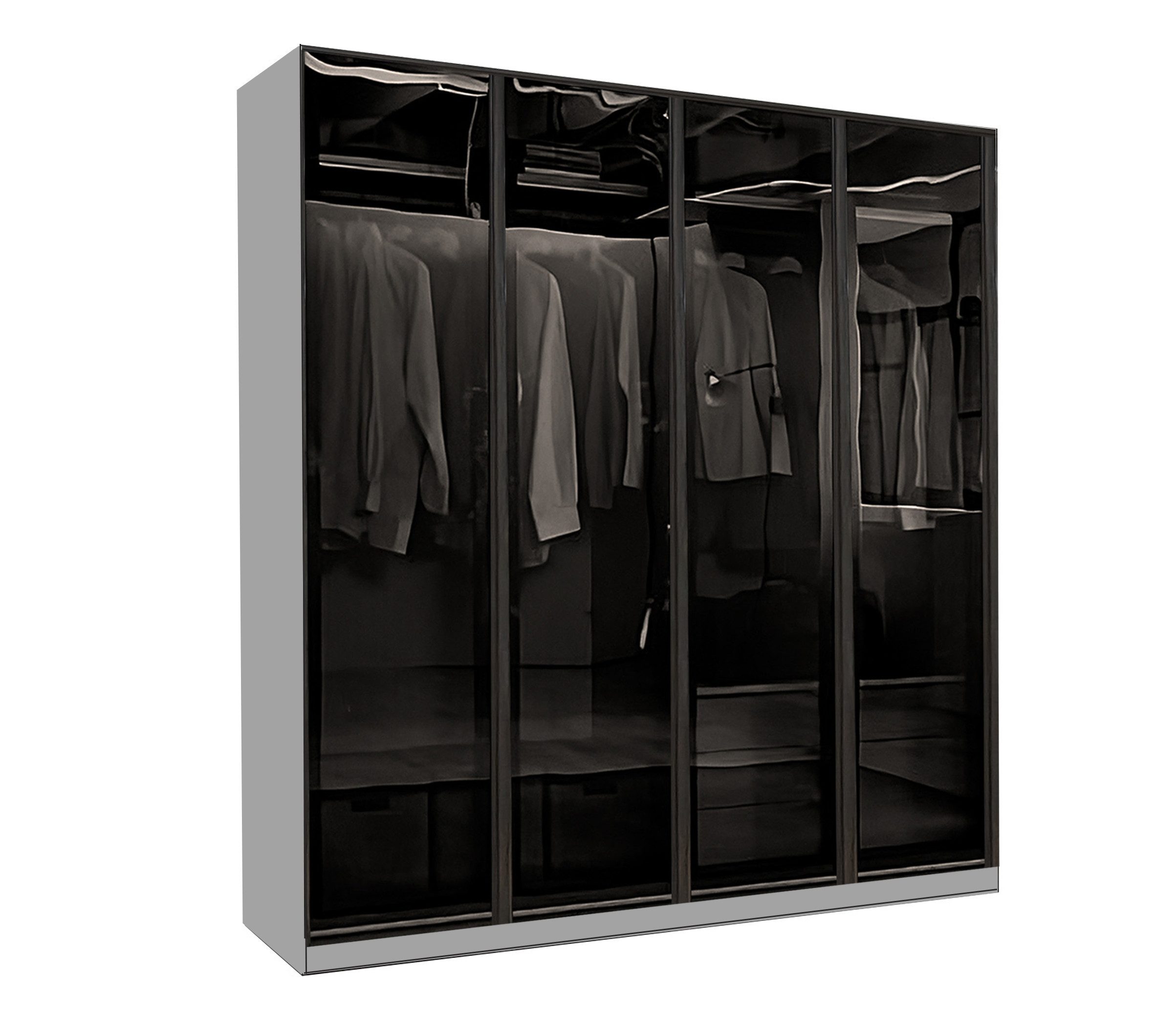 Palms-Store Drehtürenschrank Kleiderschrank Monaco mit Glasrahmentüren 3 Breiten, 6 Farben zur Auswahl, Zubehörpaket separat wählbar.