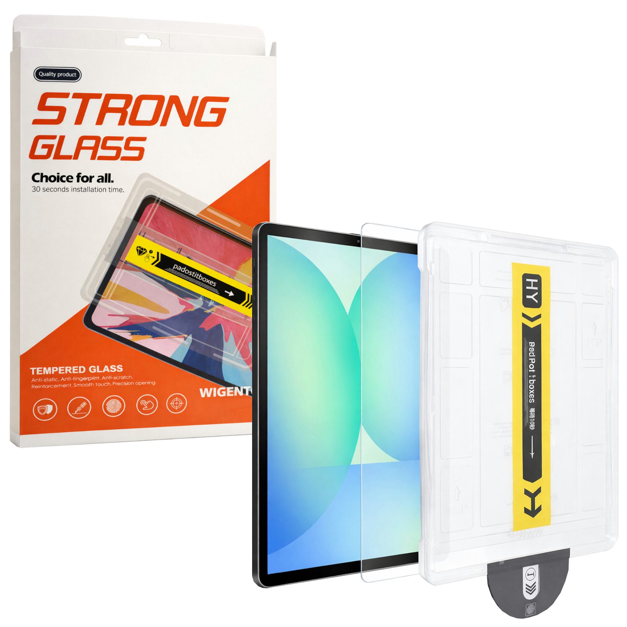 Wigento Tablet-Hülle Für Samsung Galaxy Tab S10 FE+ SnapFit Schutzglas Installationshilfe, 9H Härte, kratzfest, stoßfest, Installationshilfe, Oleophob