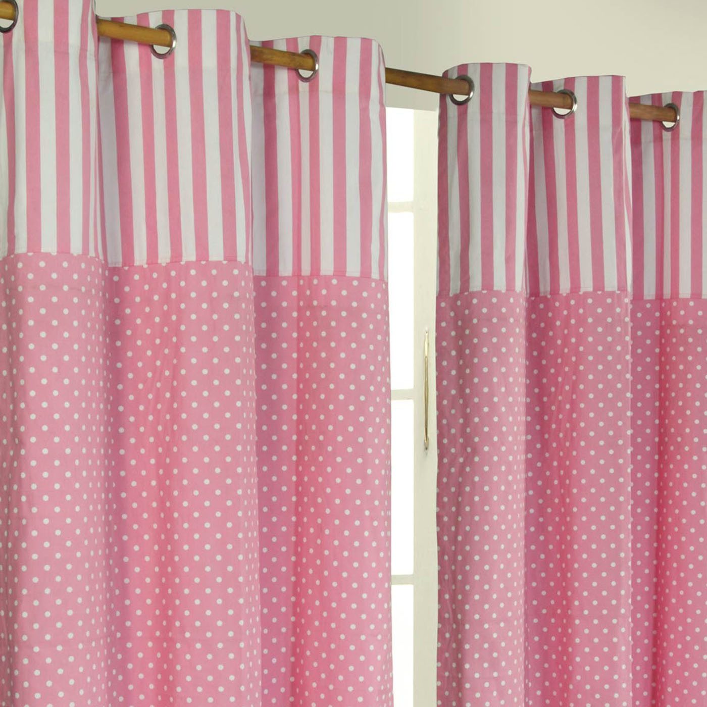 Homescapes Gardine Gardinen Polka Dots & Streifen rosa 2er Set 182 x 137 cm