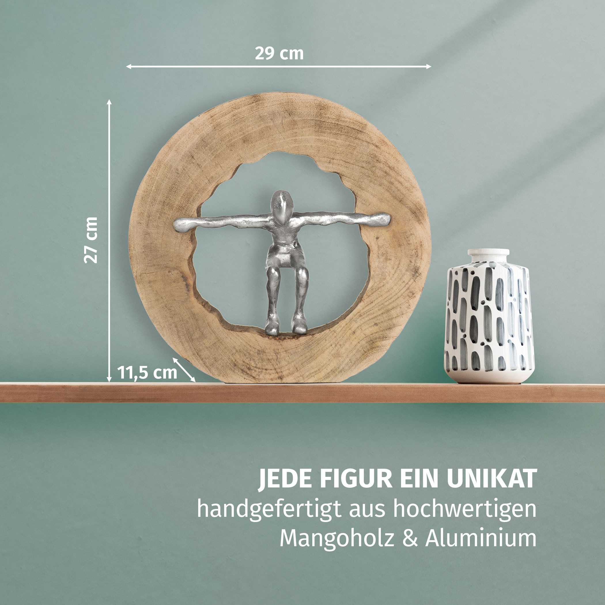 Moritz Skulptur Skulptur Wage den Sprung silber, Holz, Tischdeko, Fensterdeko, Wanddeko, Holzdeko, Weihnachtsdeko