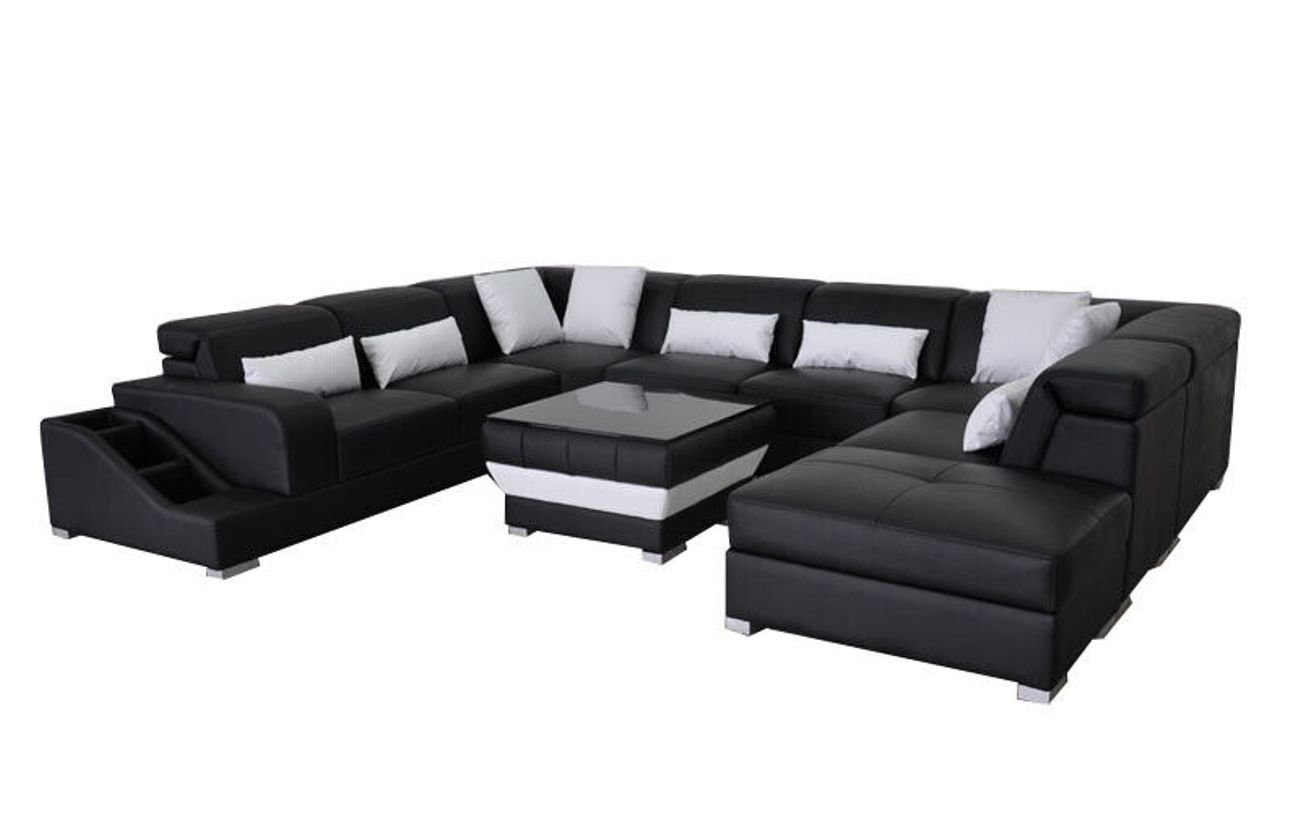 JVmoebel Ecksofa Leder Wohnlandschaft Sofa Design Garnitur U-Form Eck +Hocker Modern