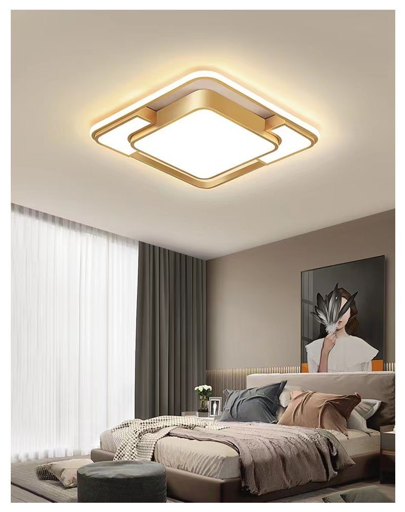 dimmbar 44W LED Wohnzimmer, Quadrat Dimmbar Daskoo Deckenlampe mit Fernbedienung stufenlos LED fest Deckenleuchte Kaltweiß, Warmweiß, Neutralweiß, Gold Deckenleuchten LED integriert,
