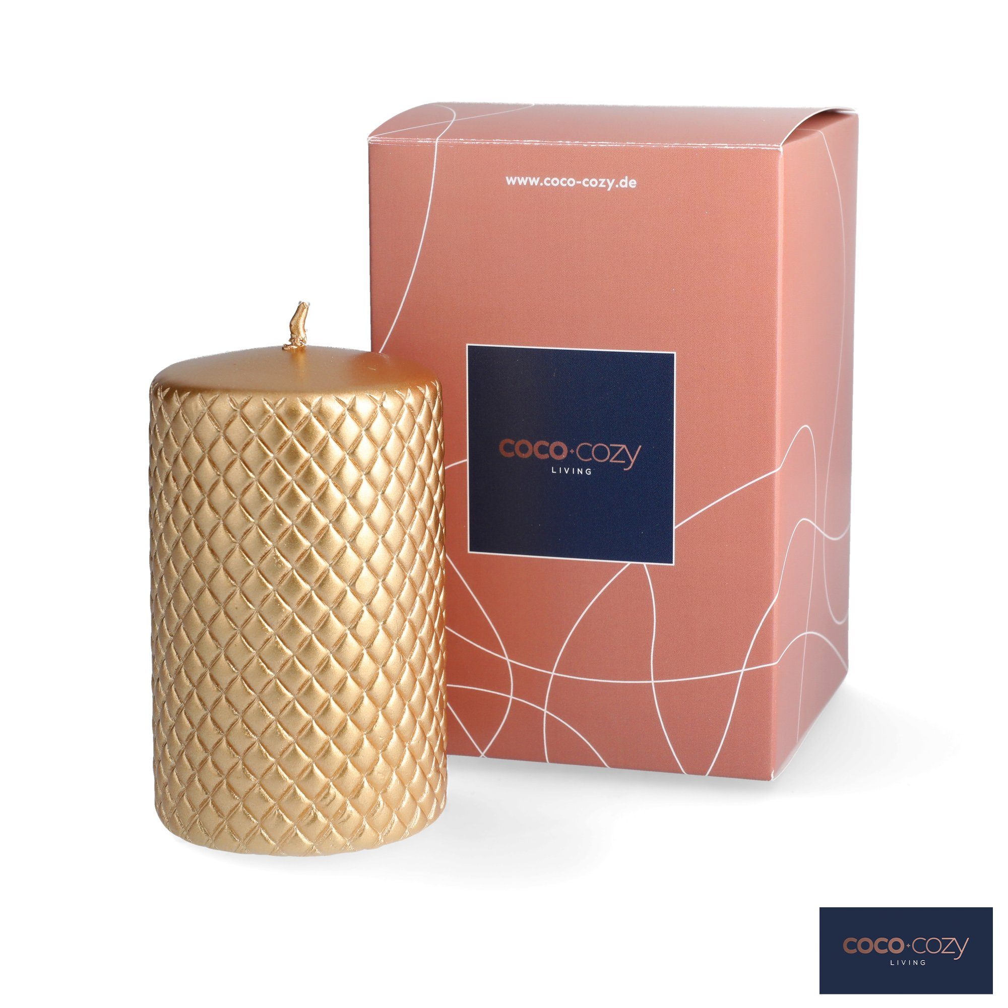 coco+cozy Stumpenkerze Barcelona - ⌀ 7cm x 11 cm Gold, 65 h Brenndauer, gold