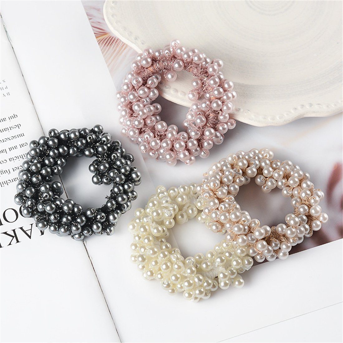 Haarnadel für Perlen imitierten DAYUT mit Set Frauen 4er Haarschmuck elastischer