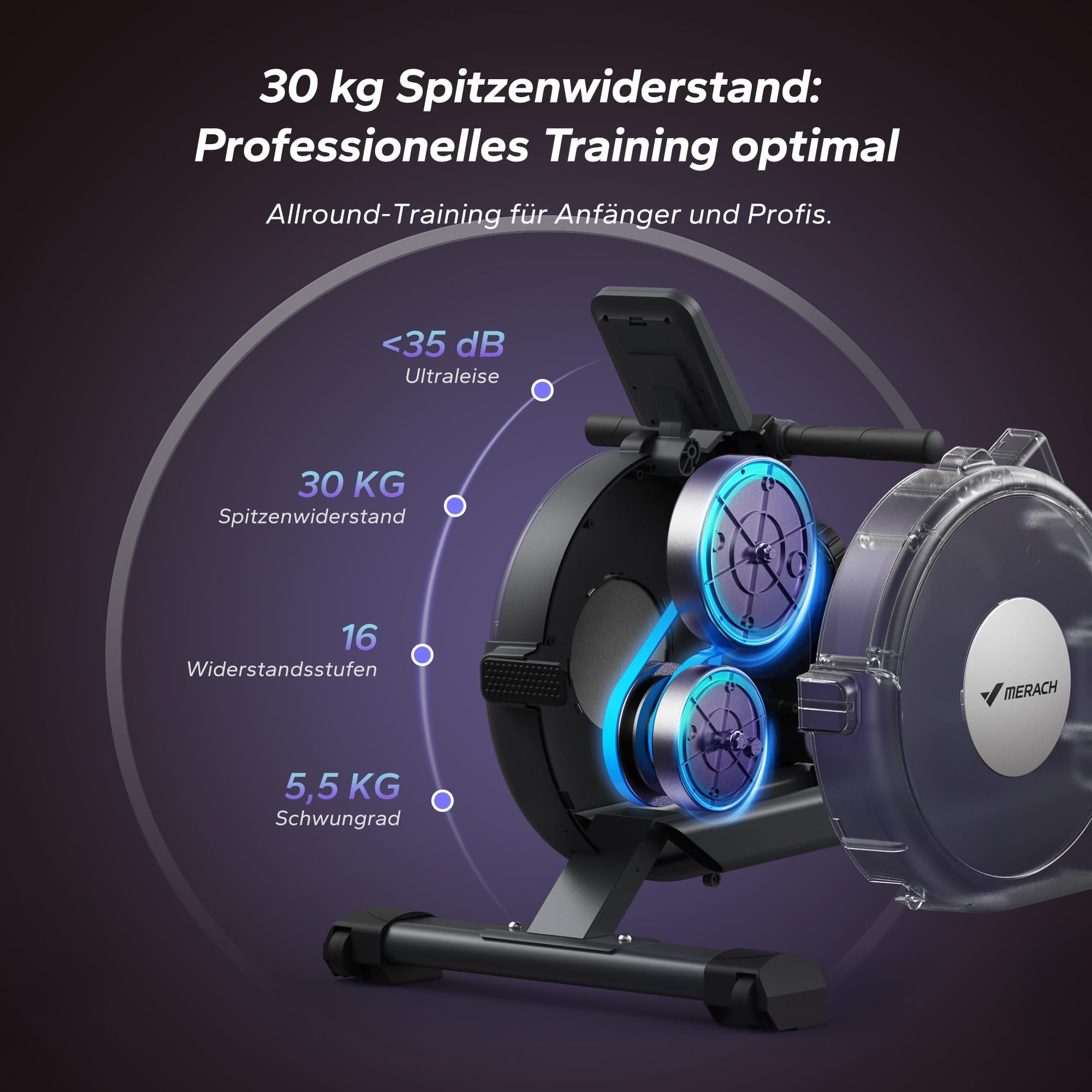 MERACH Rudergerät Magnetisches Bluetooth Rudergeräte mit 16 Widerstandsstufen (Leises Rudergeräte für Zuhause mit Exklusiver APP, LCD-Datenanzeige, Einfacher Aufbau), Upgrade Doppel-Slide-Rails, Die Erste Wahl für Heimfitness