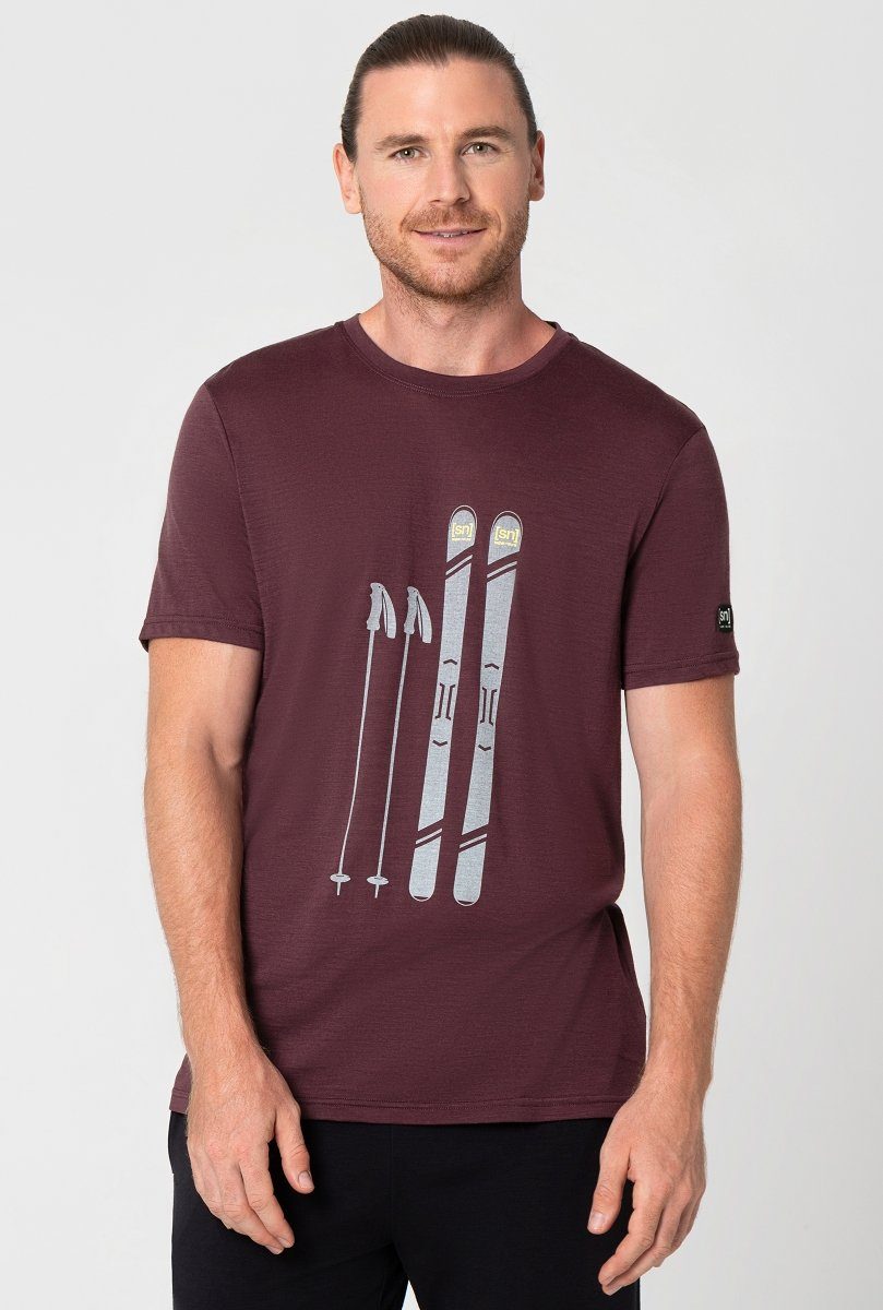 Print-Shirt Merino Tasting/Vapor Grey/Illuminating GEAR T-Shirt Wine M SUPER.NATURAL TEE SKIING Merino-Materialmix feinster