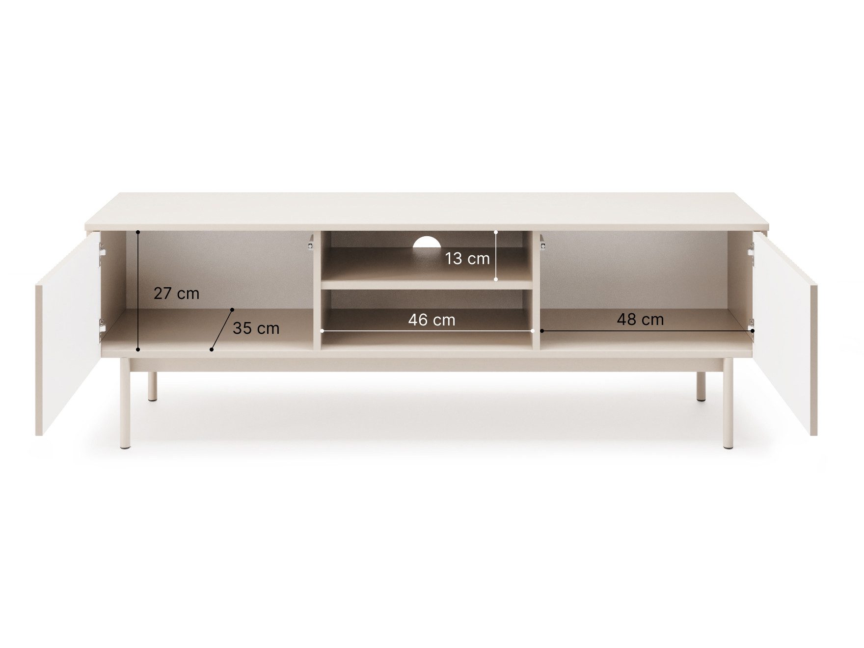 Beautysofa TV-Schrank Soft, Rillenfronten & Push-to-Open-System (mit zwei Schränken und einem offenen Fach, In der trendigen Farbe Kaschmir)