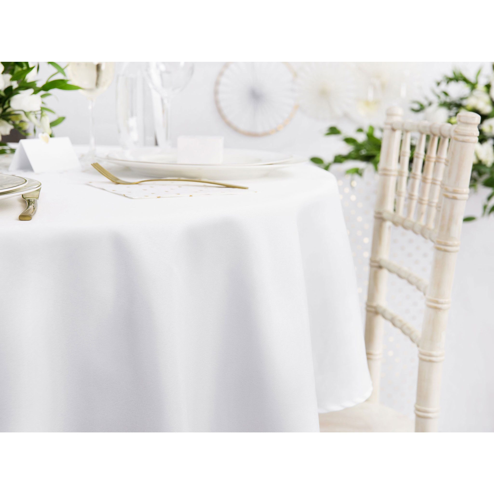 partydeco Tischdecke, Tischdecke rund D. 230cm Polyester Stoff Weiß matt
