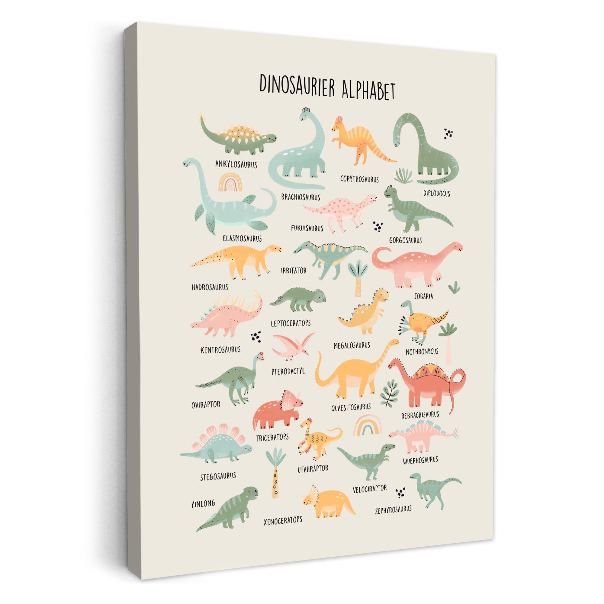 OneMillionCanvasses® Leinwandbild Pädagogisch - Alphabet lernen - Jungen - Buchstaben - Dino's, Fotodruck (1 St), Babyzimmer Deko, Bilder für Mädchen und Jungen 30x40 cm