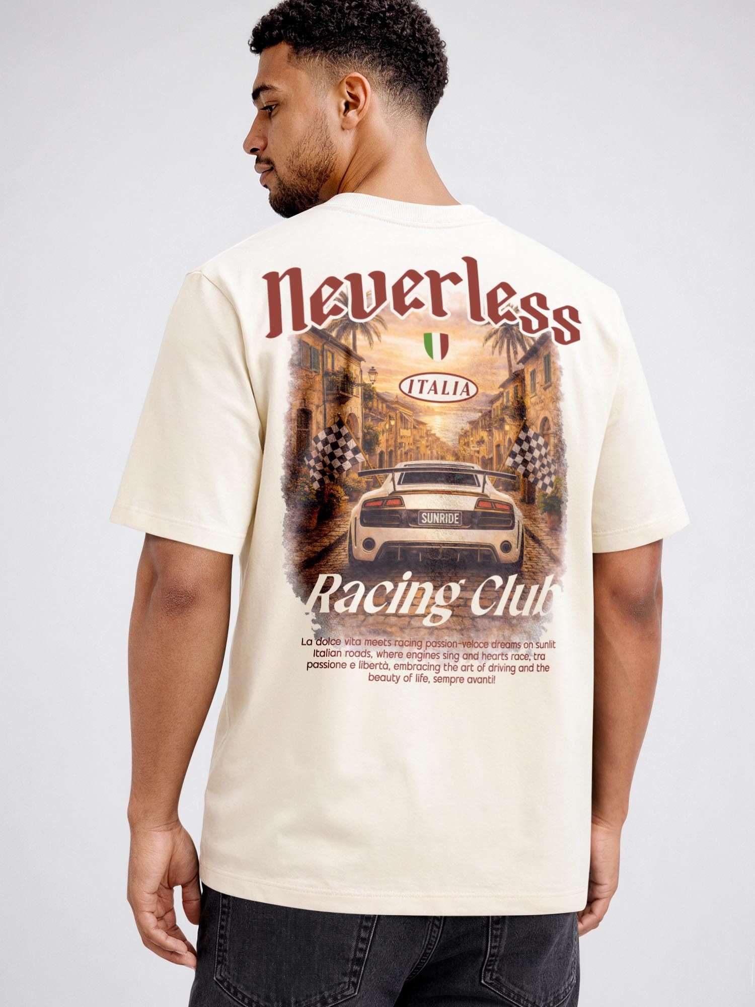 Neverless Oversize-Shirt Herren T-Shirt - Racing Club - Oversized Relaxed Fit Sommer Fashion mit Print