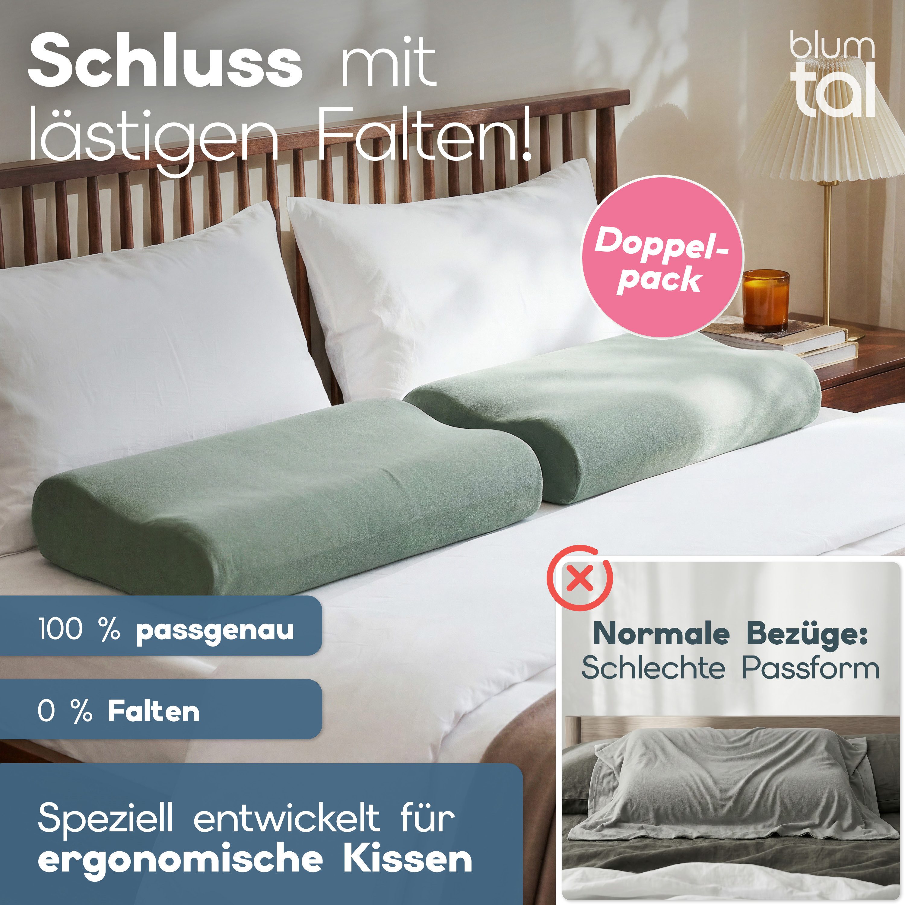 Blumtal Kissenbezug 2er Kissenbezug für Gesundheitskissen aus 95% Baumwolle + 5% Elasthan, (2 Stück), passend für 50-70 cm Breite, 30-45 cm Länge, 10-15 cm Höhe