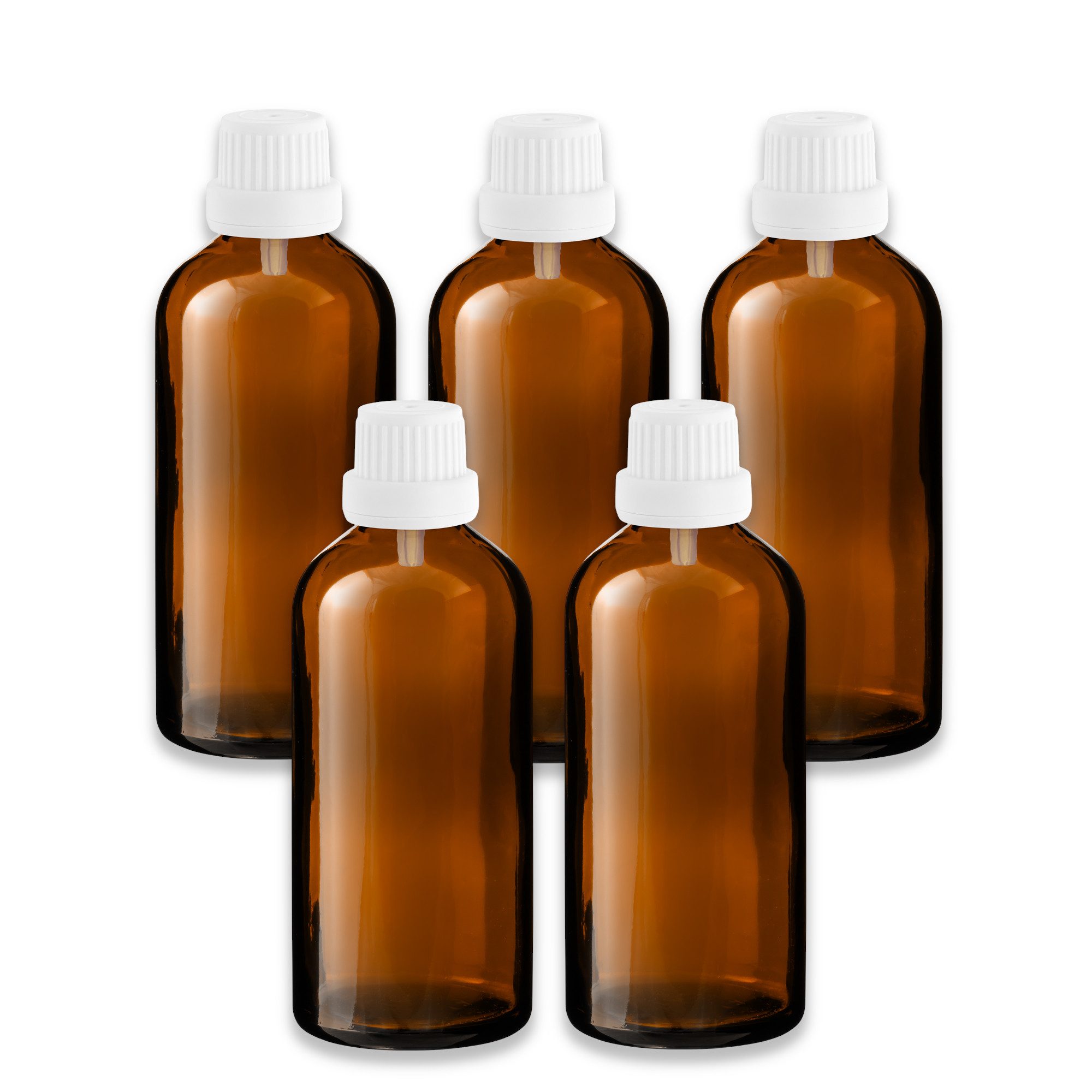 CK Verpackung GmbH Zerstäuberflasche 5x Braunglasflasche 100 ml mit weißem Tropfer Tropfeinsatz 18/415 Set