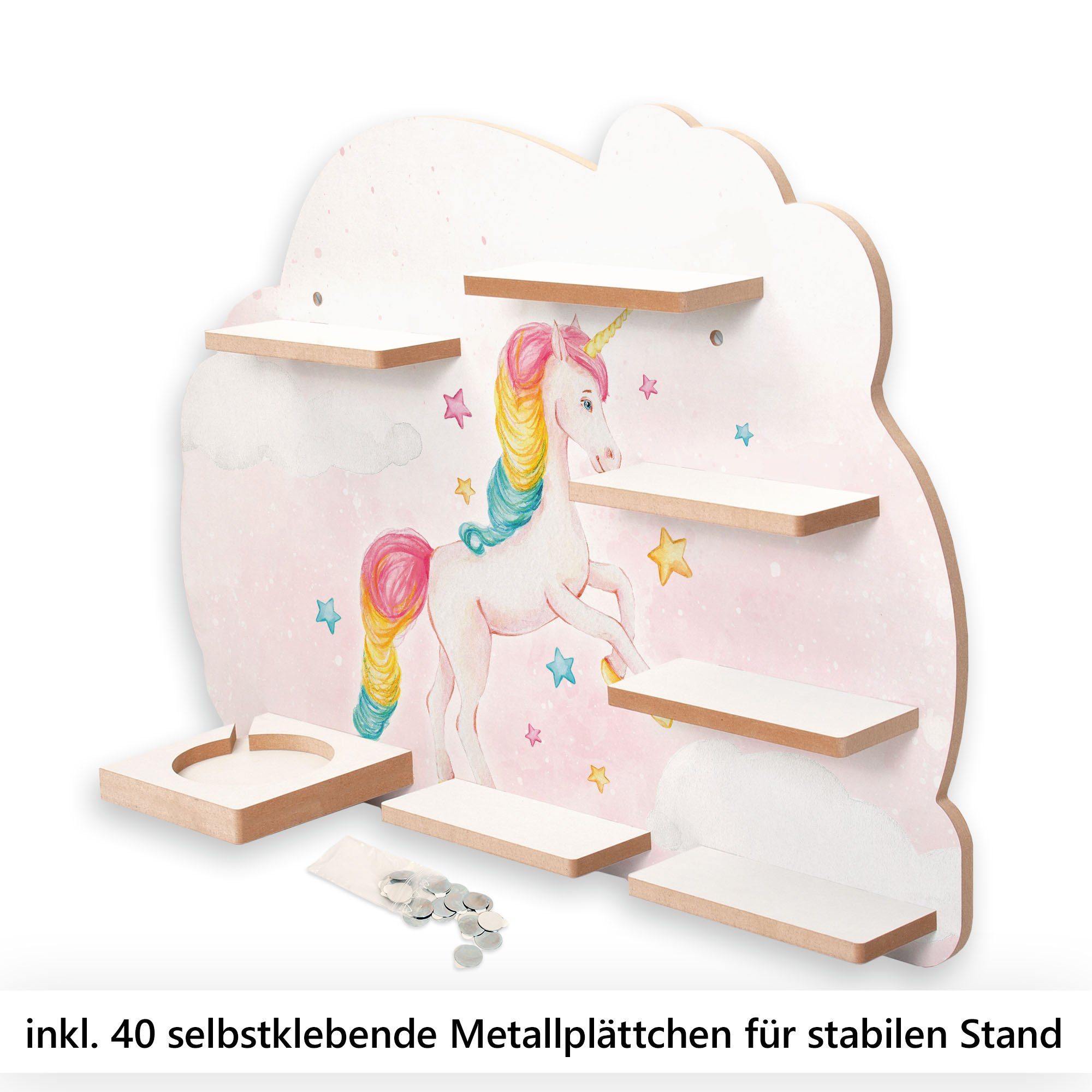 Kreative Feder Wandregal MUSIKBOX-REGAL Magisches 40 TONIE-BOX Metallplättchen und TONIES für Einhorn, inkl