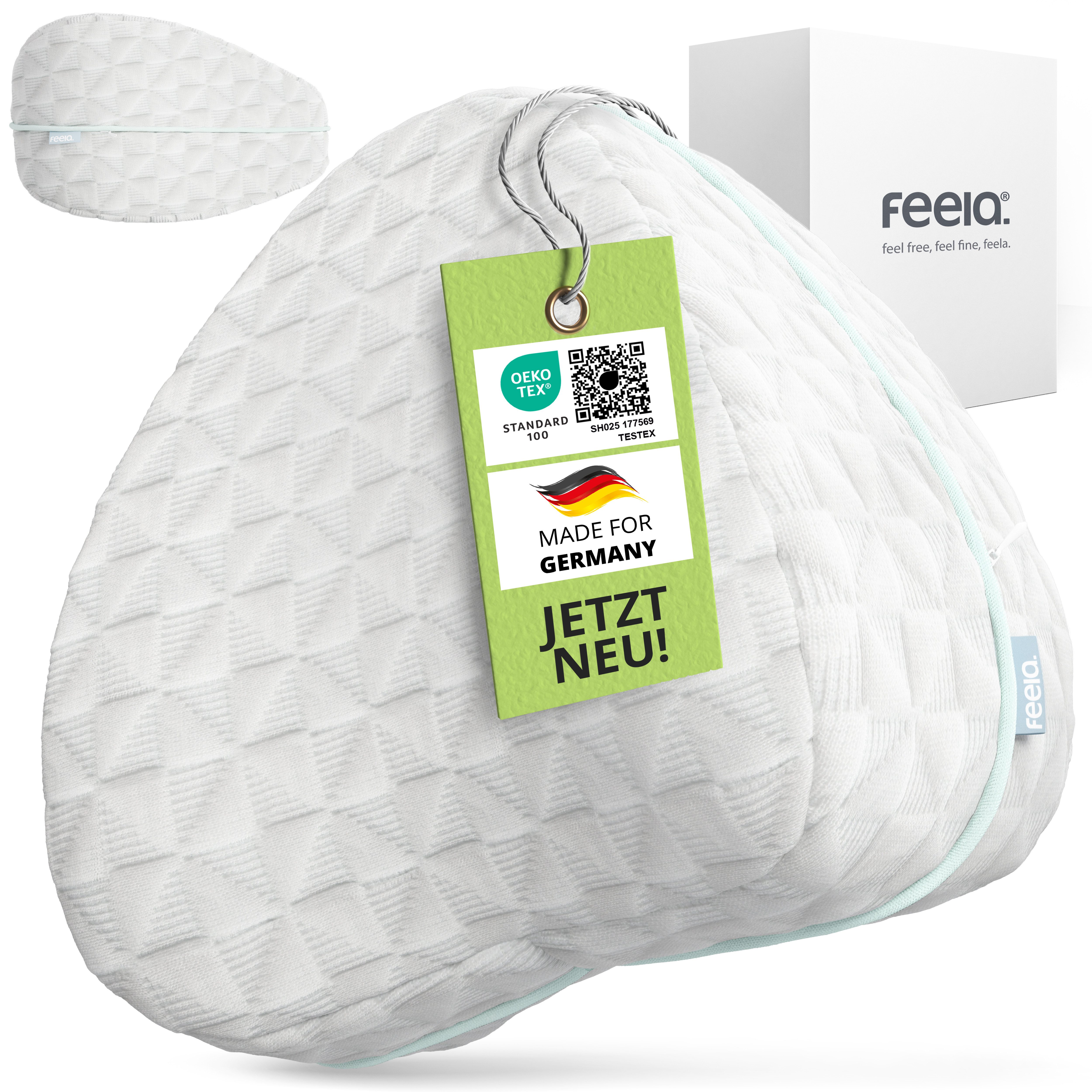 feela Kniekissen Ergonomisches Kissen für Seitenschläfer – entlastet Beine & Rücken, Fördert gesunden Schlaf & Haltung – ideal für Seitenschläfer & Pausen