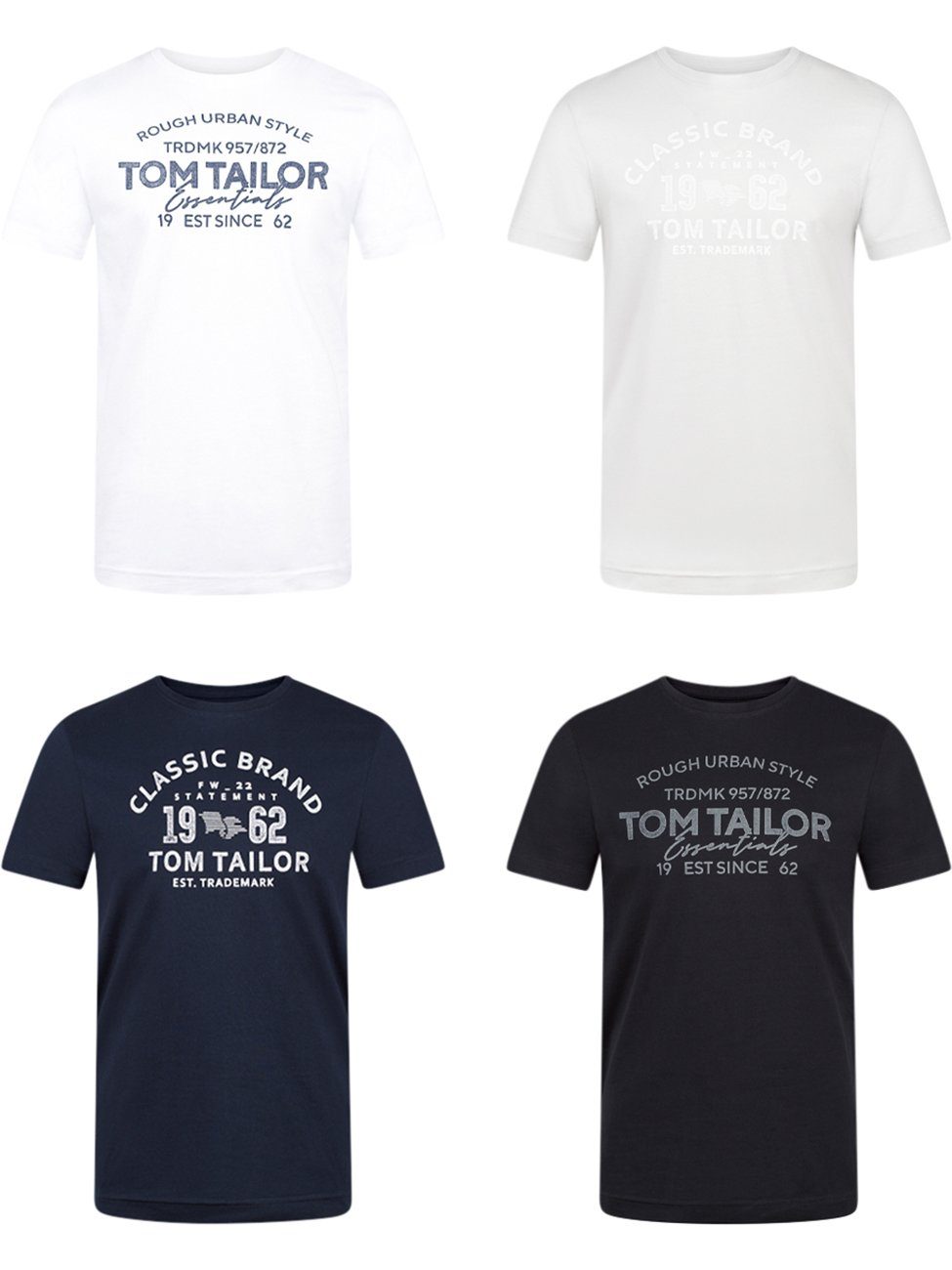 Printshirt Fit TOM Tee Rundhalsausschnitt (28847) aus TAILOR (4-tlg) mit T-Shirt Herren Shirt White Regular Lucid Baumwolle 100% Kurzarm