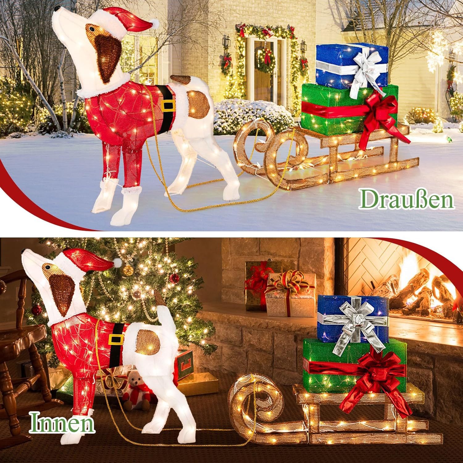 KOMFOTTEU Weihnachtsfigur, LED Hund mit Schlitten, günstig online kaufen