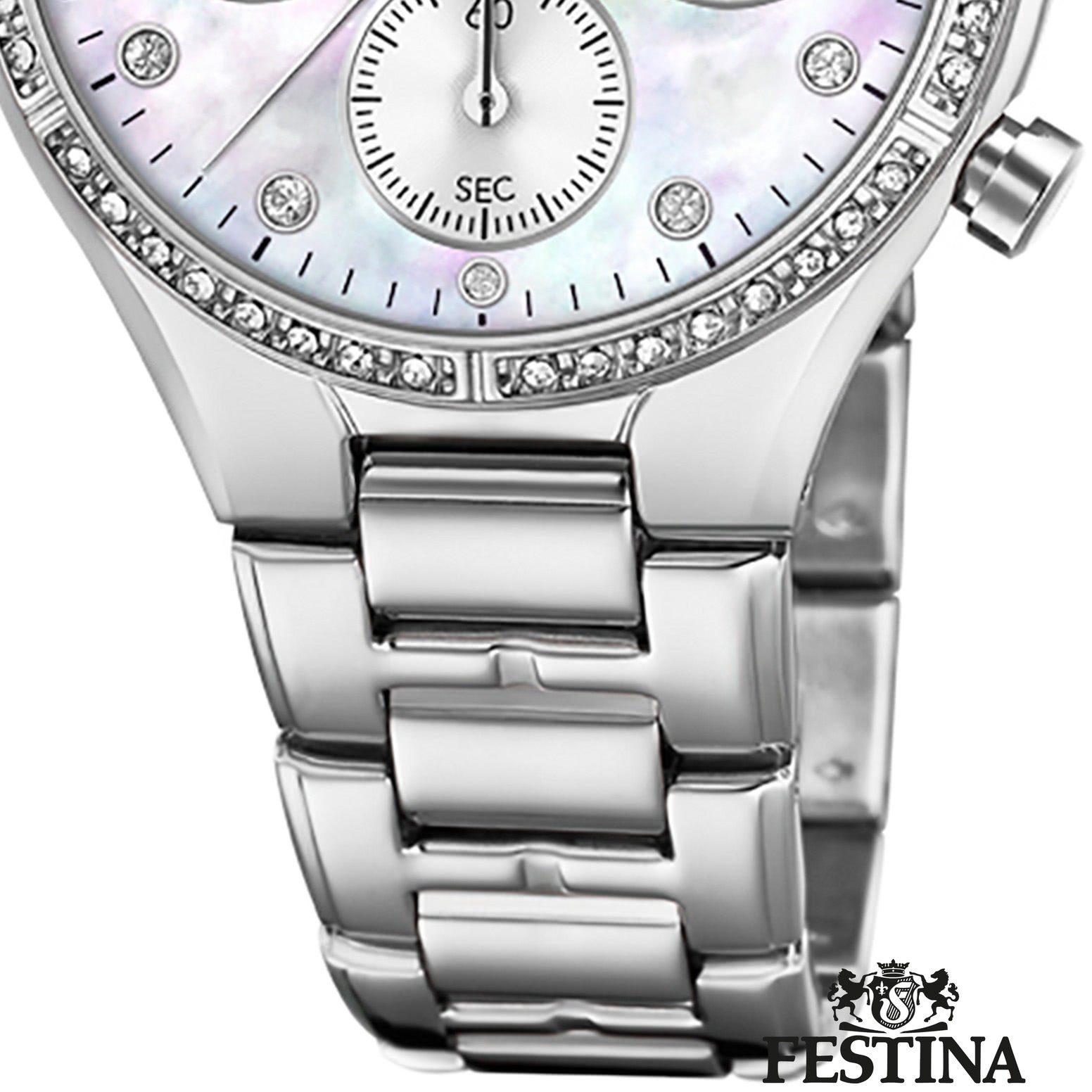 Festina Chronograph Festina Damen Uhr F20401/1 Edelstahl, (Chronograph), Damen Armbanduhr rund, Edelstahlarmband silber