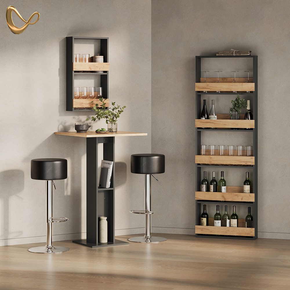 Livinity® Bartisch Regusa, Goldkraft Eiche/Anthrazit/Anthrazit, 65 x 65 cm (1-St)