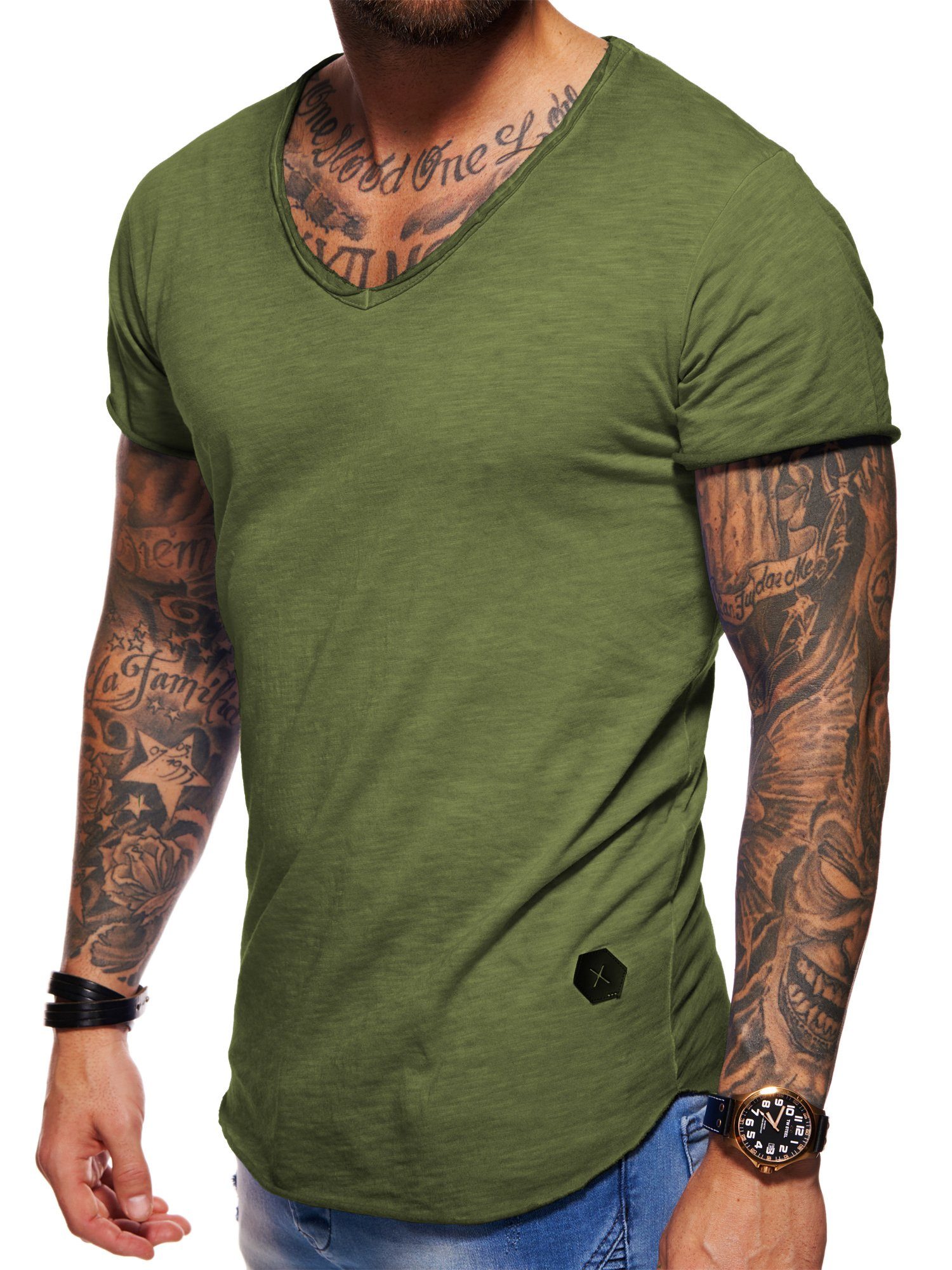 V-Ausschnitt Khaki_Washed mit MSVALENCIA T-Shirt behype