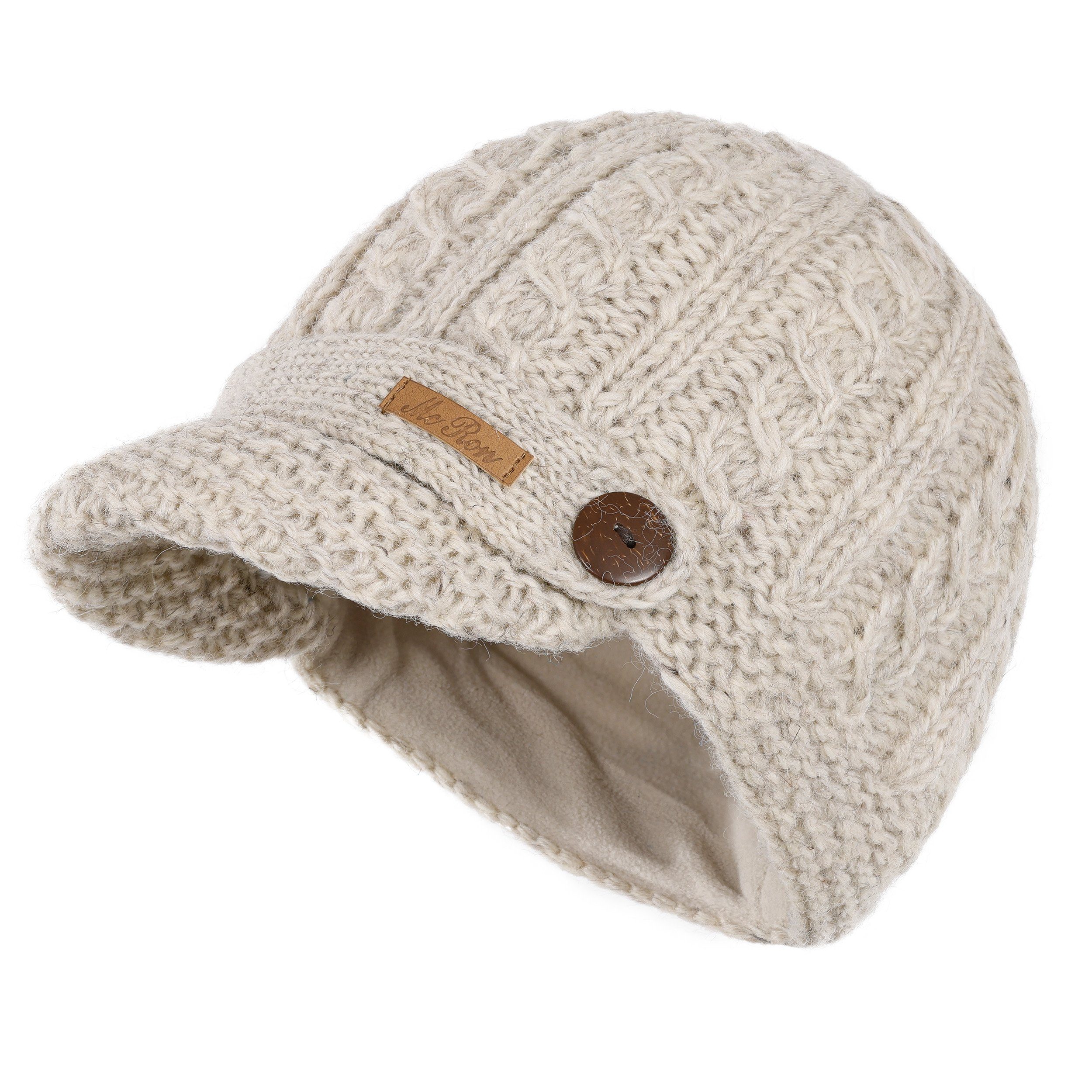 McRon Strickmütze Wollmütze mit Schirm Modell Elisha Gefüttert mit Fleece