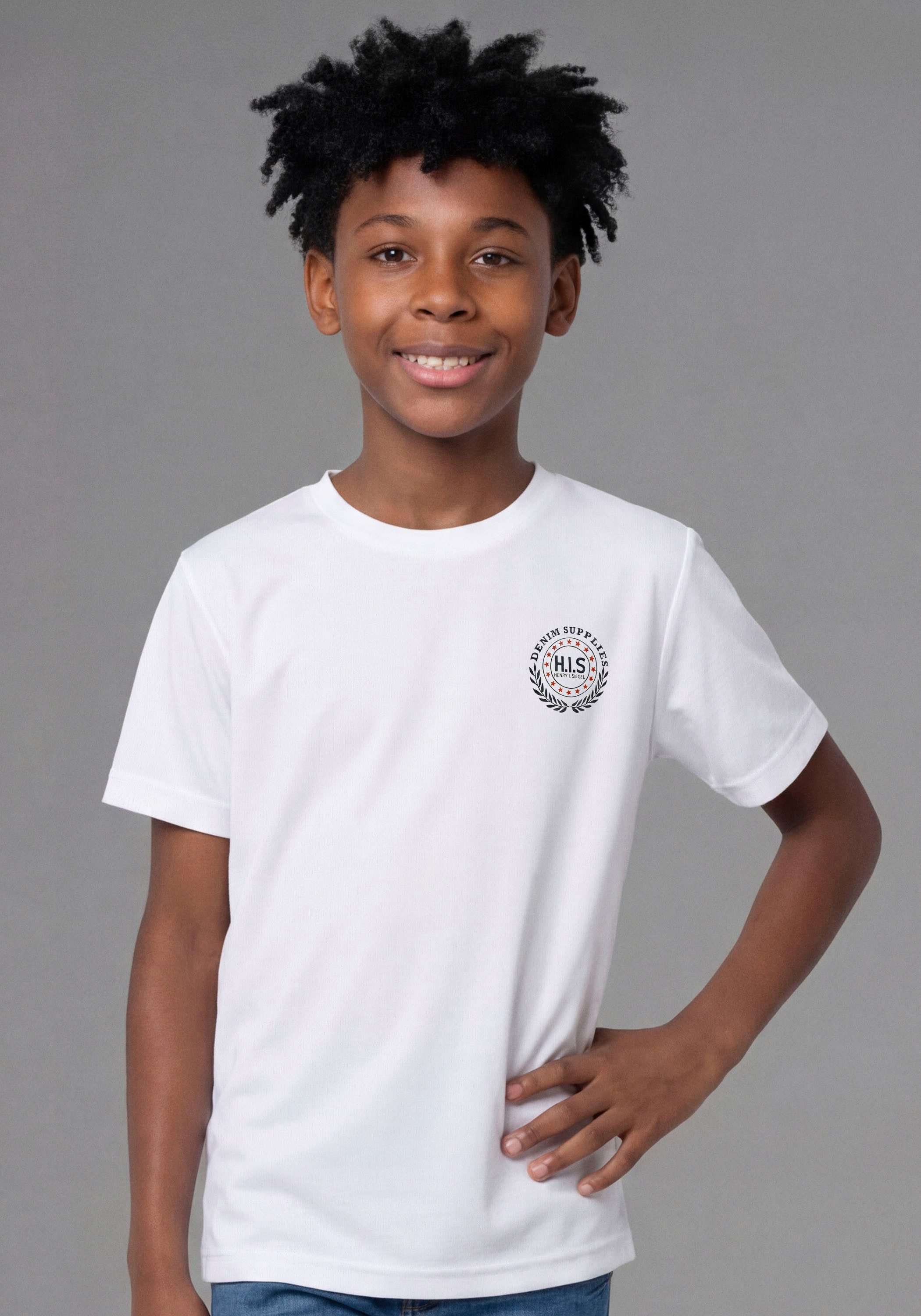 H.I.S T-Shirt 2er Pack T-Shirts mit Logodrucken für Jungen (Packung, 2-tlg., 2) Basic Schnitt, kurze Ärmel, bedruckte Optik, Logodrucke