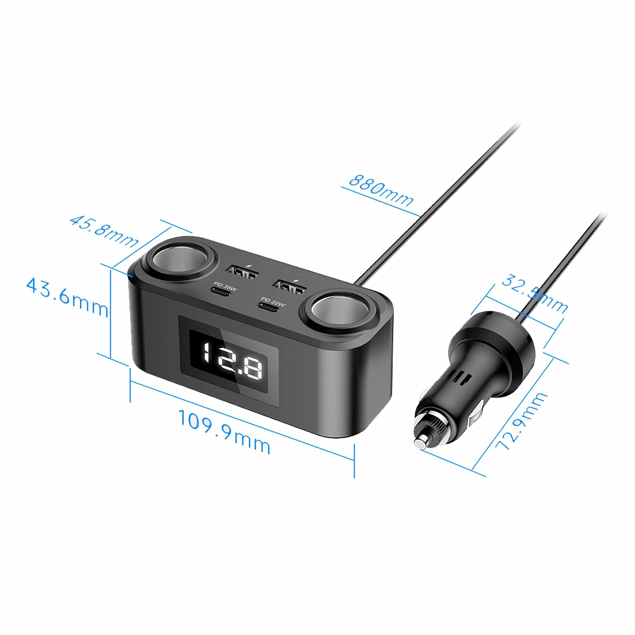 Bolwins N54C 12V /24V Zigarettenanzünder Auto Ladegerät mit 2x USB 2x Typ-C PD KFZ-Netzteil (100W Schnellladegerät QC3.0 & USB-C PD Schnellladung) – Bild 4 von 5