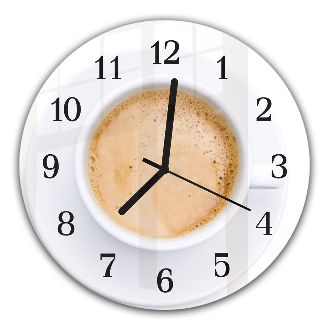 Durchmesser Kaffee in cm Primedeco - Motiv Tasse Wanduhr Quarzuhrwerk und 30 Wanduhr mit Rund Glas aus mit