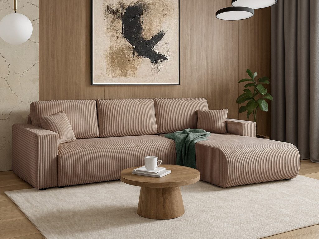 Beautysofa Ecksofa Porto mit universelle Ottomane, mit Bettfunktion und Bettkasten