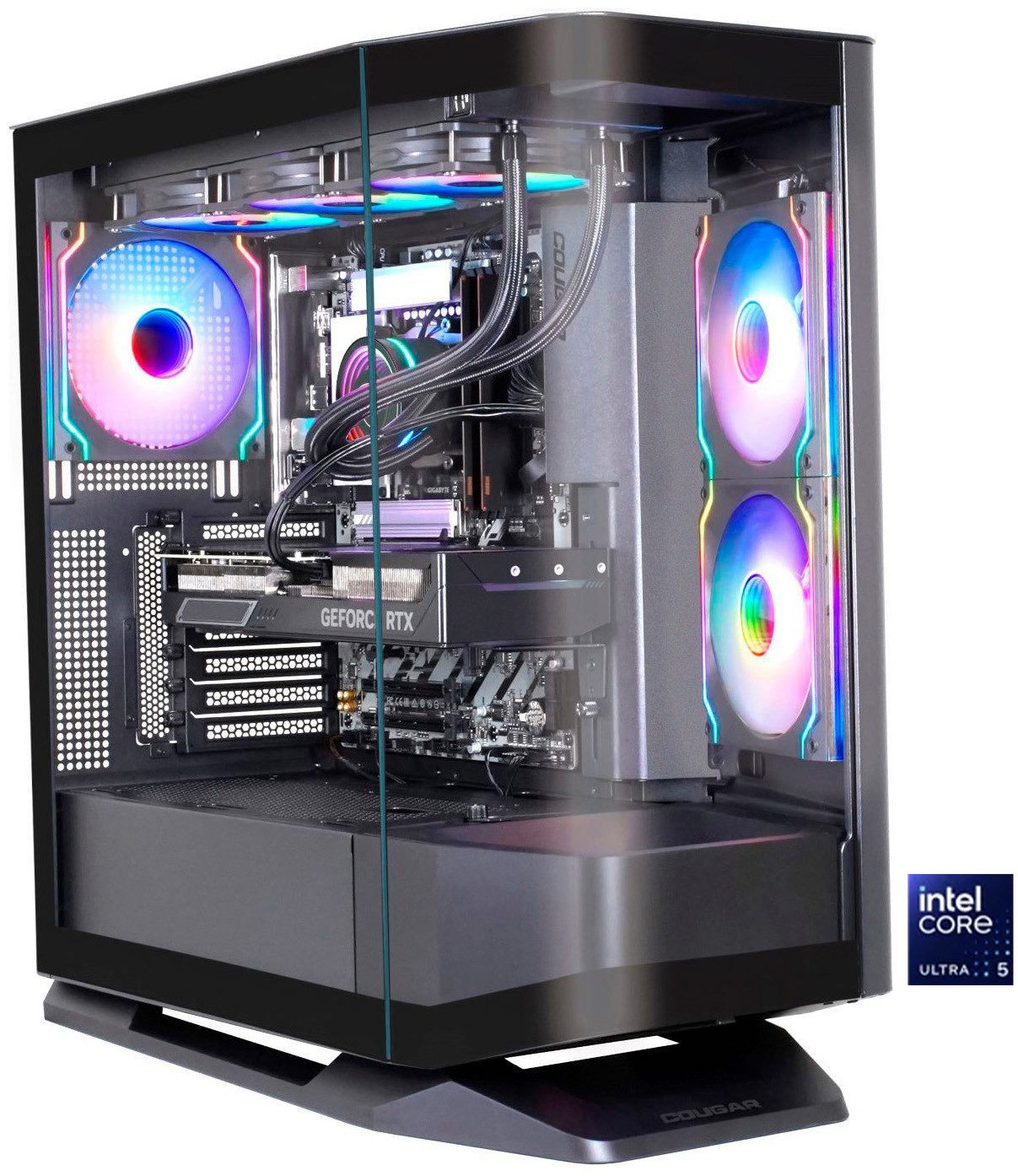 Cougar FV270 BK Intel Core Ultra 5 250KF Plus 32GB DDR5 1TB SSD Gaming-PC (Intel® Core Ultra 5 250KF Plus, RTX 5060 Ti, 32 GB RAM, 1000 GB SSD, Wasserkühlung, Windows 11, DDR5 RAM)